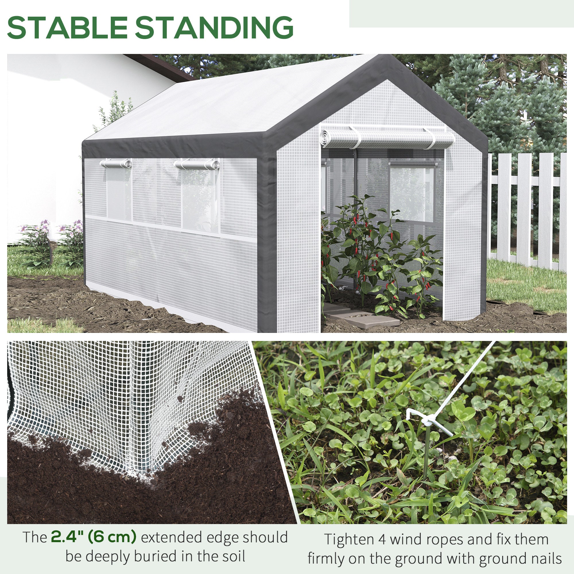 Outsunny 7' x 12' x 7' Heavy Duty Walk-In Greenhouse Vegetable Seed Growth Tent Outdoor Plant Growing Tunnel Warm House Flower Shed Backyard, White