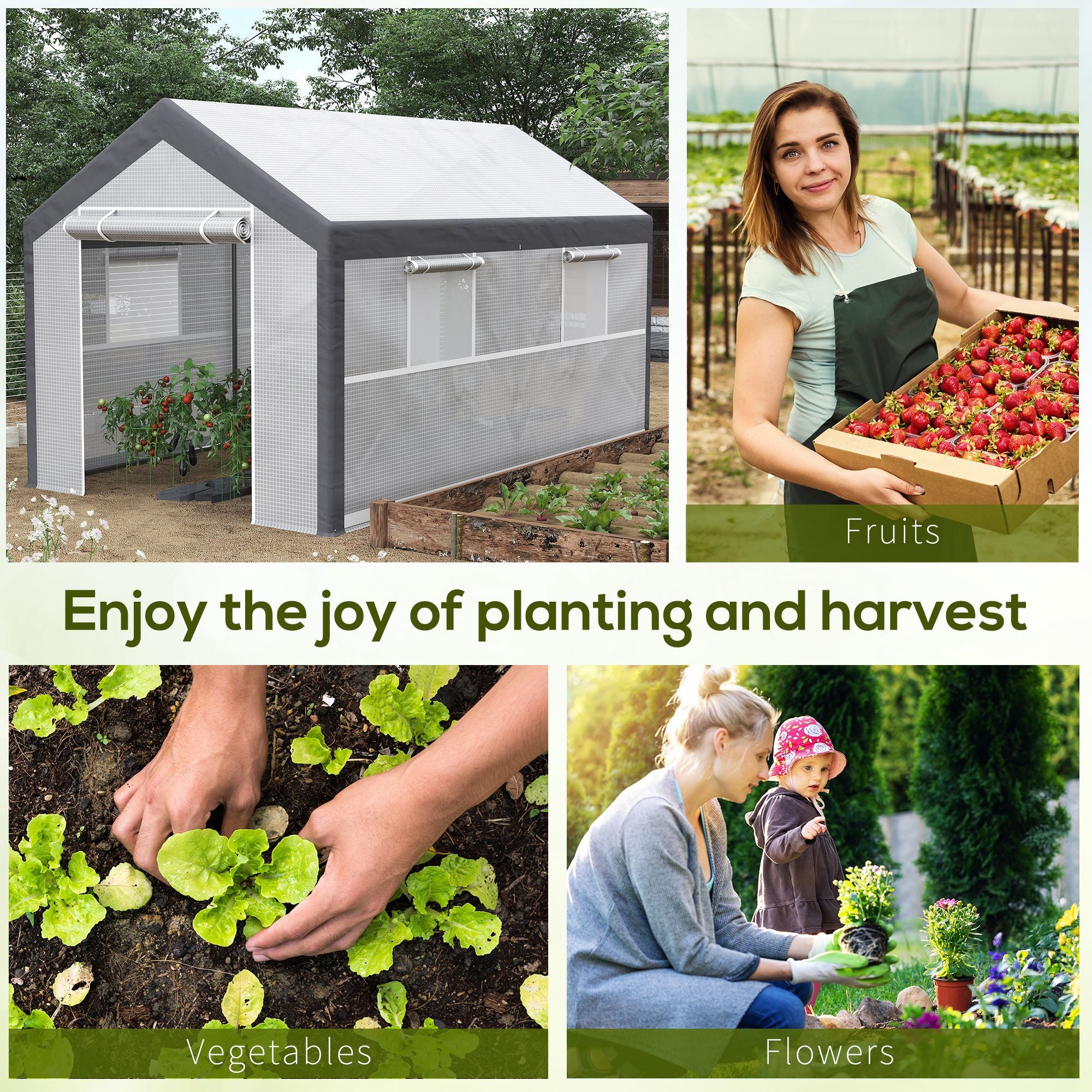 Outsunny 7' x 12' x 7' Heavy Duty Walk-In Greenhouse Vegetable Seed Growth Tent Outdoor Plant Growing Tunnel Warm House Flower Shed Backyard, White
