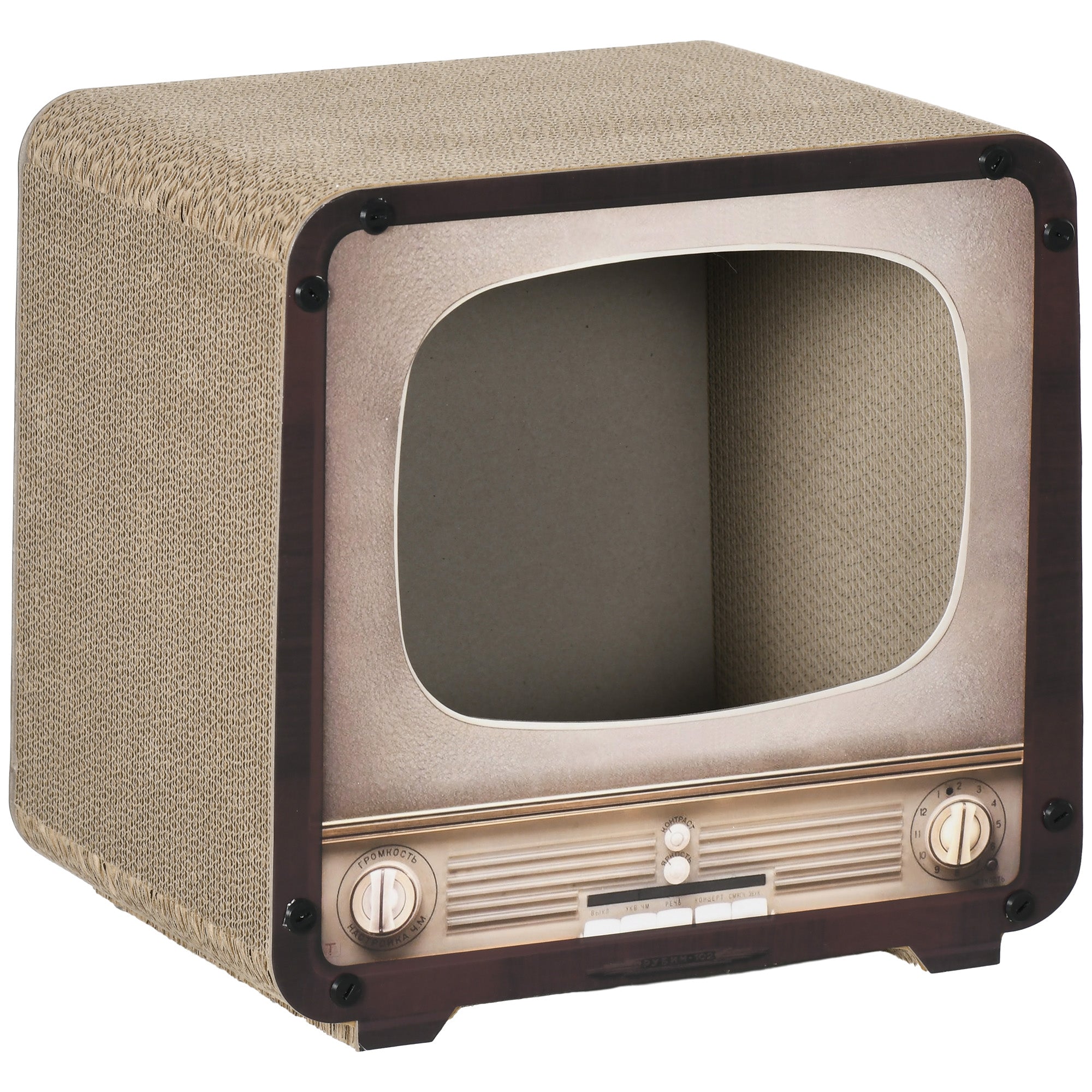 PawHut Cat Scratching Board, Cat Scratcher TV Shape Corrugated Cardboard 2 in 1 Cat House with Catnip, for Indoor Cats, Brown
