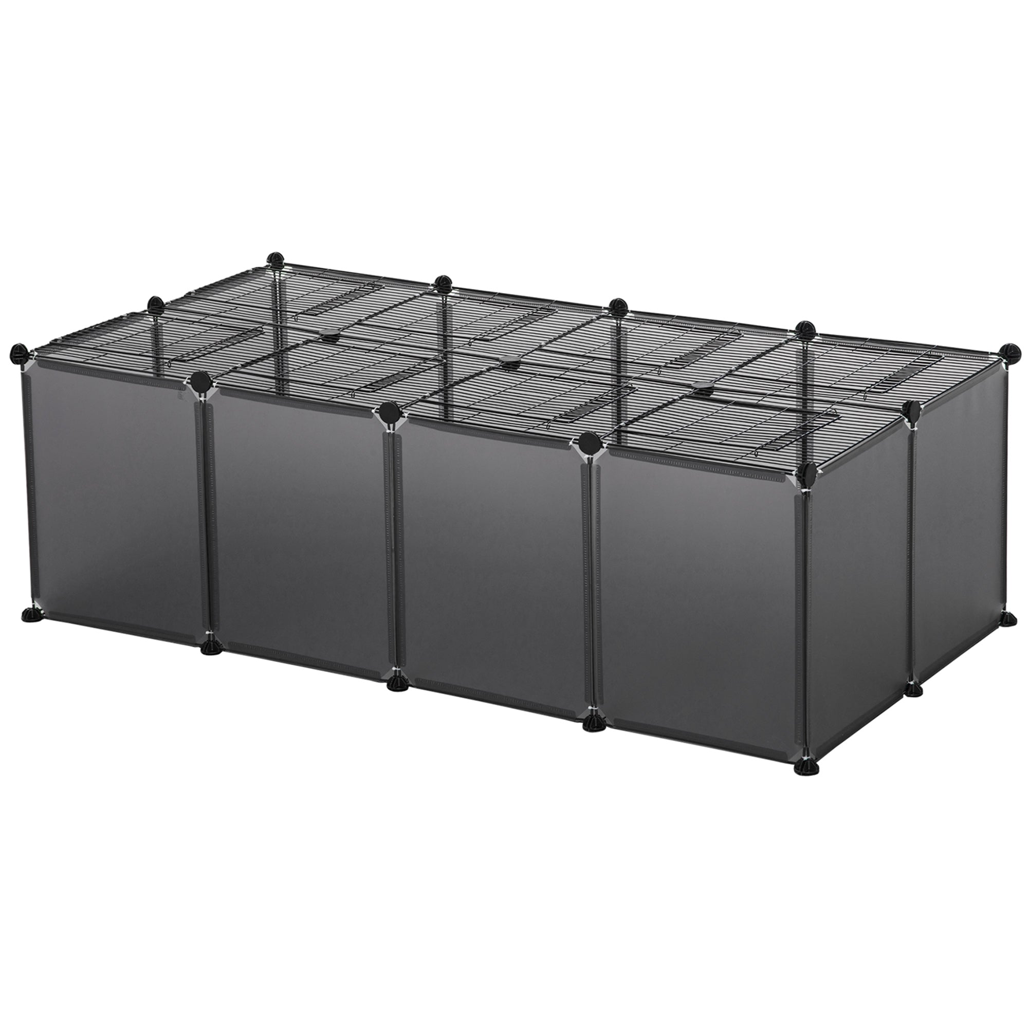 PawHut DIY Pet Playpen with Door Bottom 28 Panels Small Animal Cage for Guinea Pigs, Rabbit, Chinchillas, Grey