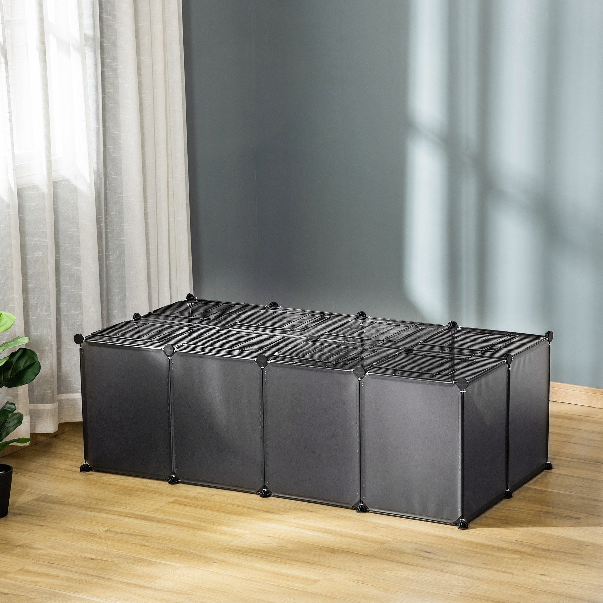 PawHut DIY Pet Playpen with Door Bottom 28 Panels Small Animal Cage for Guinea Pigs, Rabbit, Chinchillas, Grey