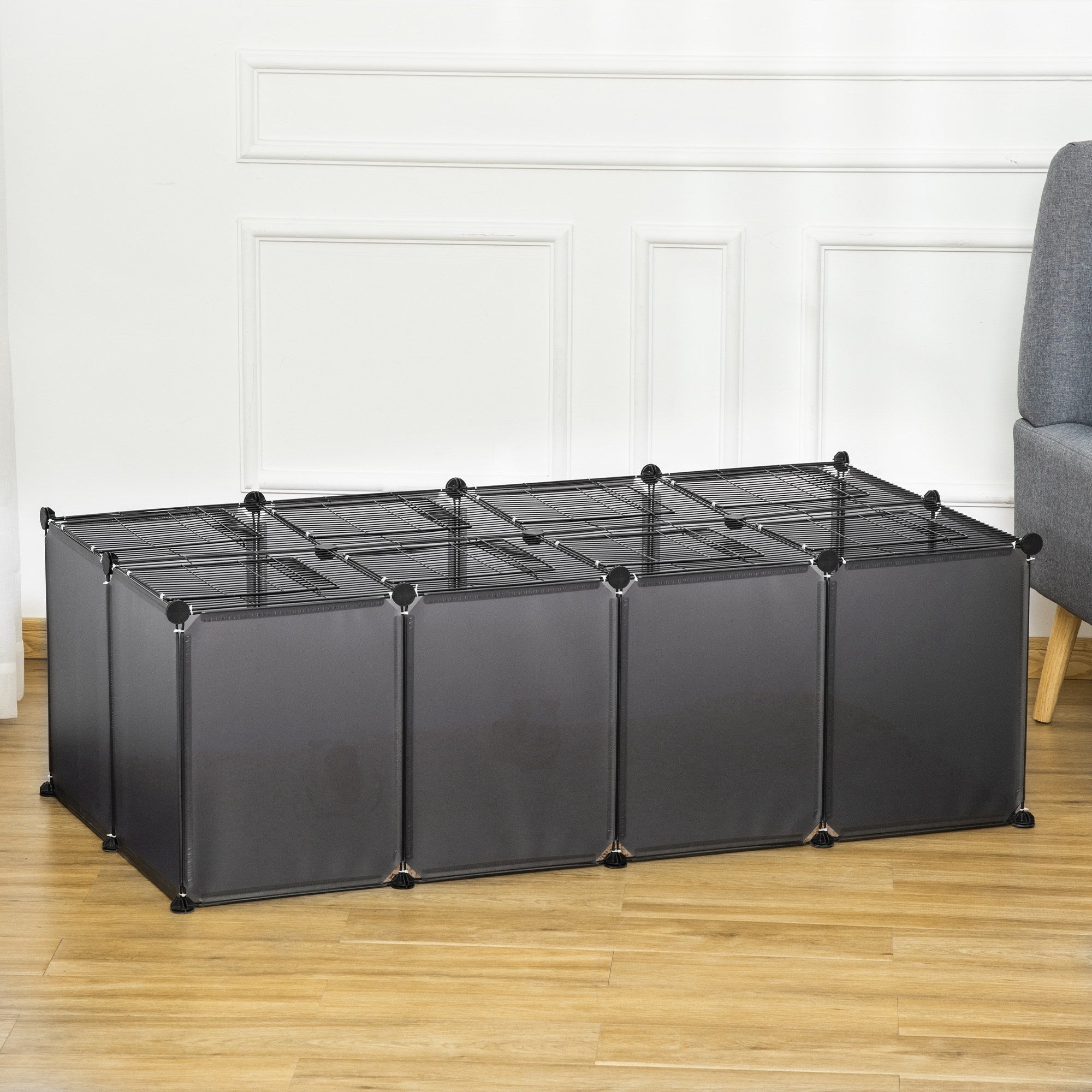 PawHut DIY Pet Playpen with Door Bottom 28 Panels Small Animal Cage for Guinea Pigs, Rabbit, Chinchillas, Grey