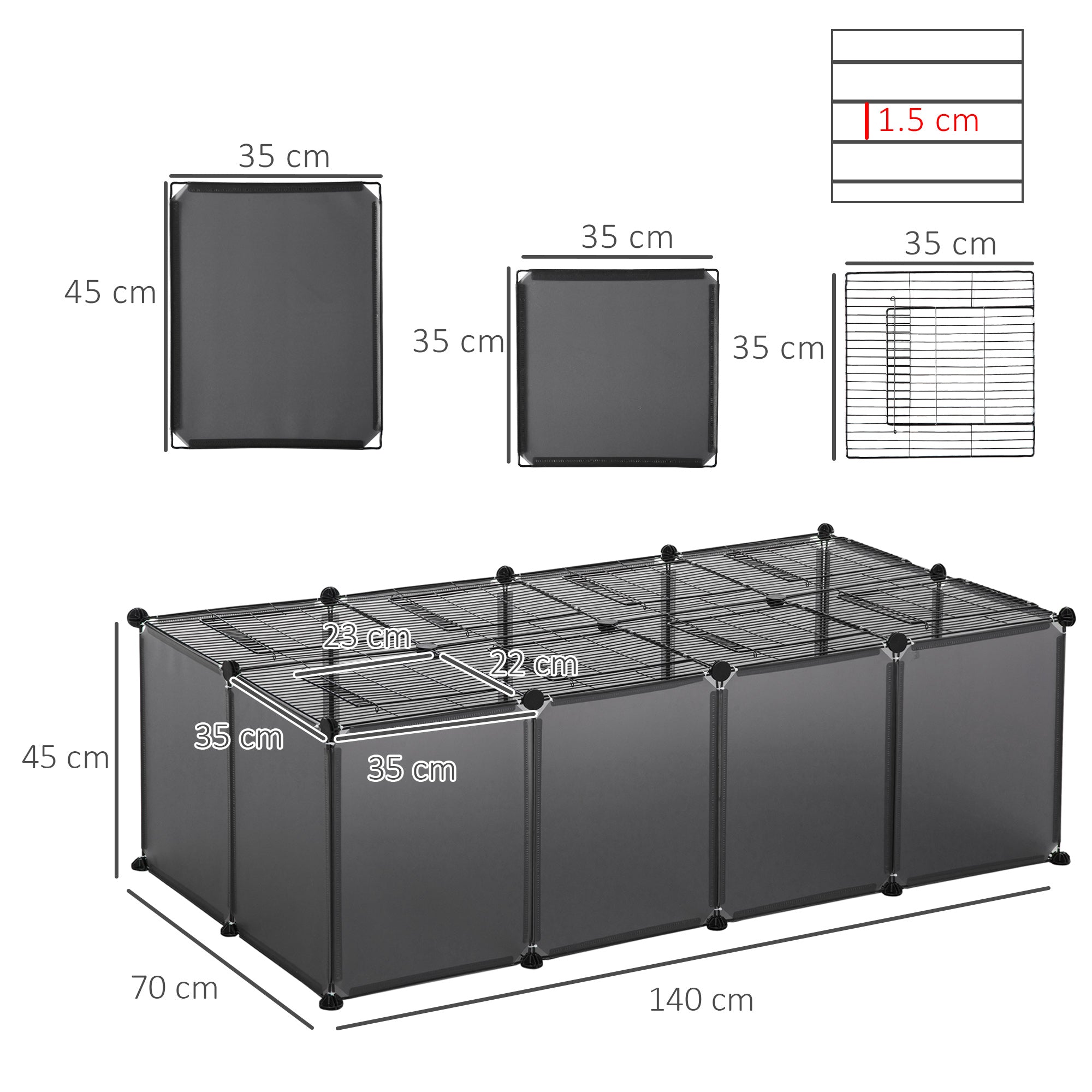 PawHut DIY Pet Playpen with Door Bottom 28 Panels Small Animal Cage for Guinea Pigs, Rabbit, Chinchillas, Grey