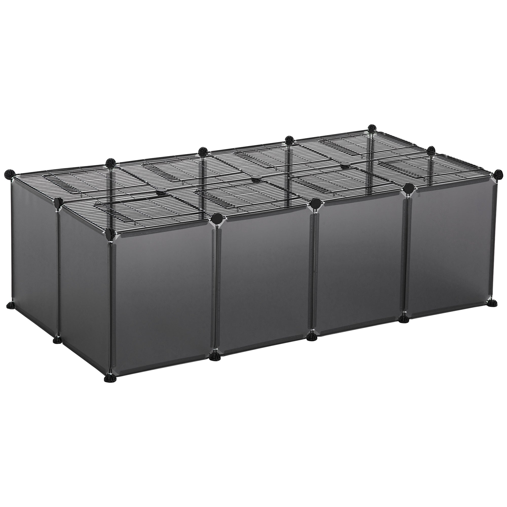 PawHut DIY Pet Playpen with Door Bottom 28 Panels Small Animal Cage for Guinea Pigs, Rabbit, Chinchillas, Grey