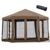 Outsunny 12.5' Pop Up Gazebo Hexagonal Canopy Tent Outdoor Shelter Pavilion Sun Protection with Mesh Sidewalls, Handy Bag, Dark Brown