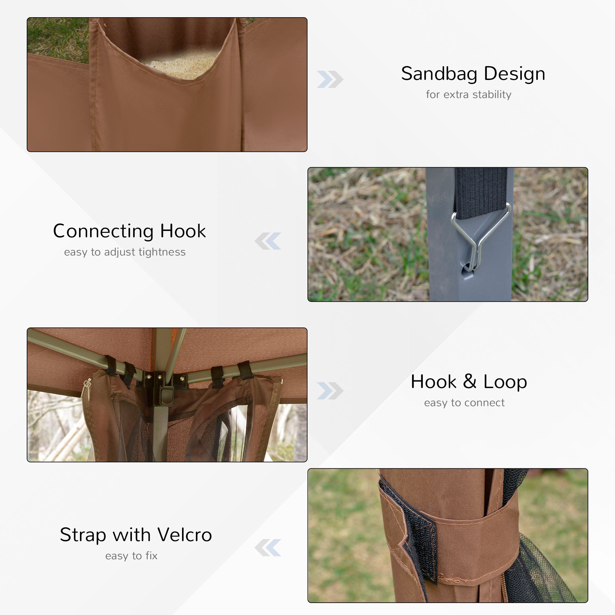 Outsunny 12.5' Pop Up Gazebo Hexagonal Canopy Tent Outdoor Shelter Pavilion Sun Protection with Mesh Sidewalls, Handy Bag, Dark Brown