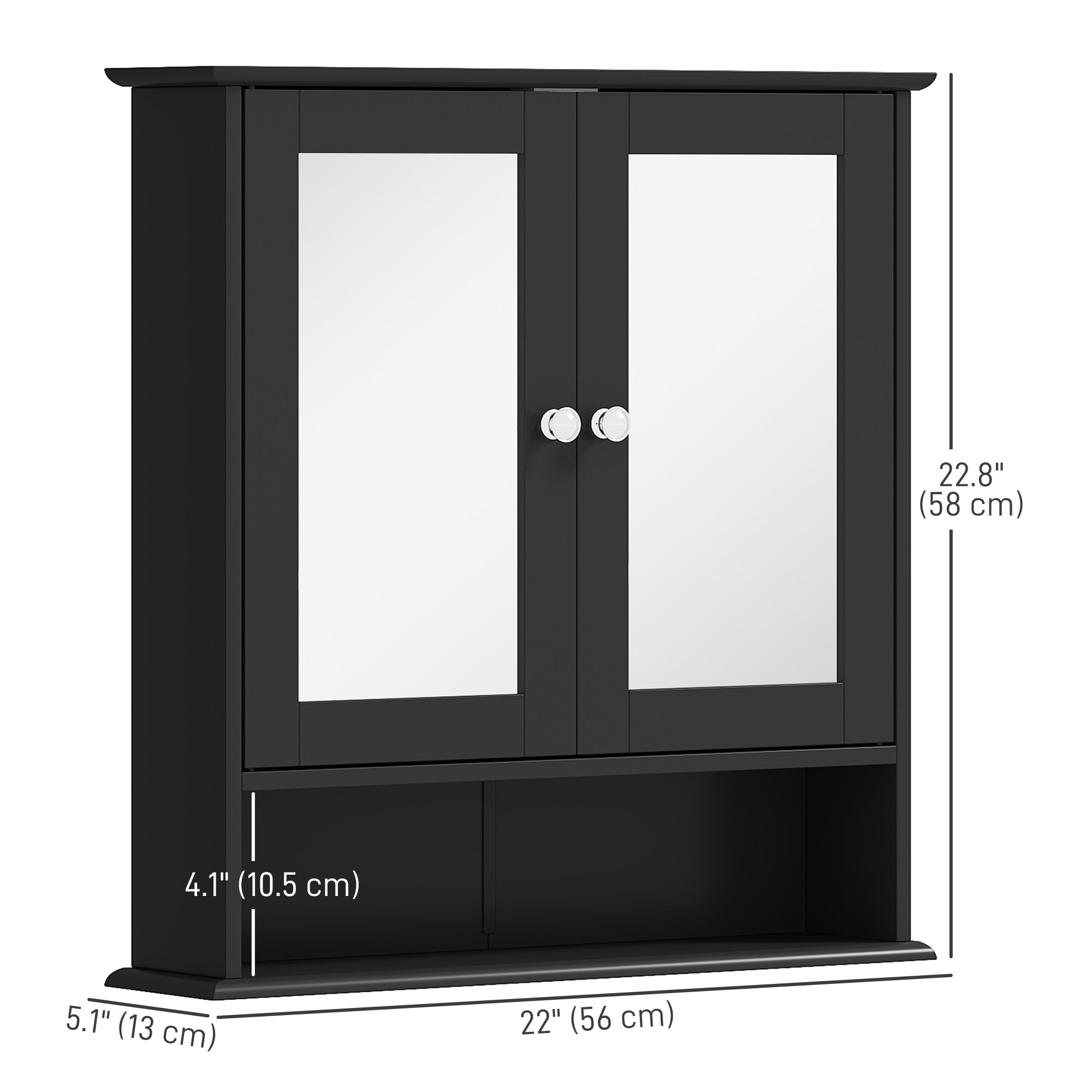 kleankin Medicine Cabinet, Wall-Mounted Bathroom Mirror Cabinet with Double Doors, Open Shelf, and Adjustable Shelf, Modern Bathroom Wall Cabinet, Black