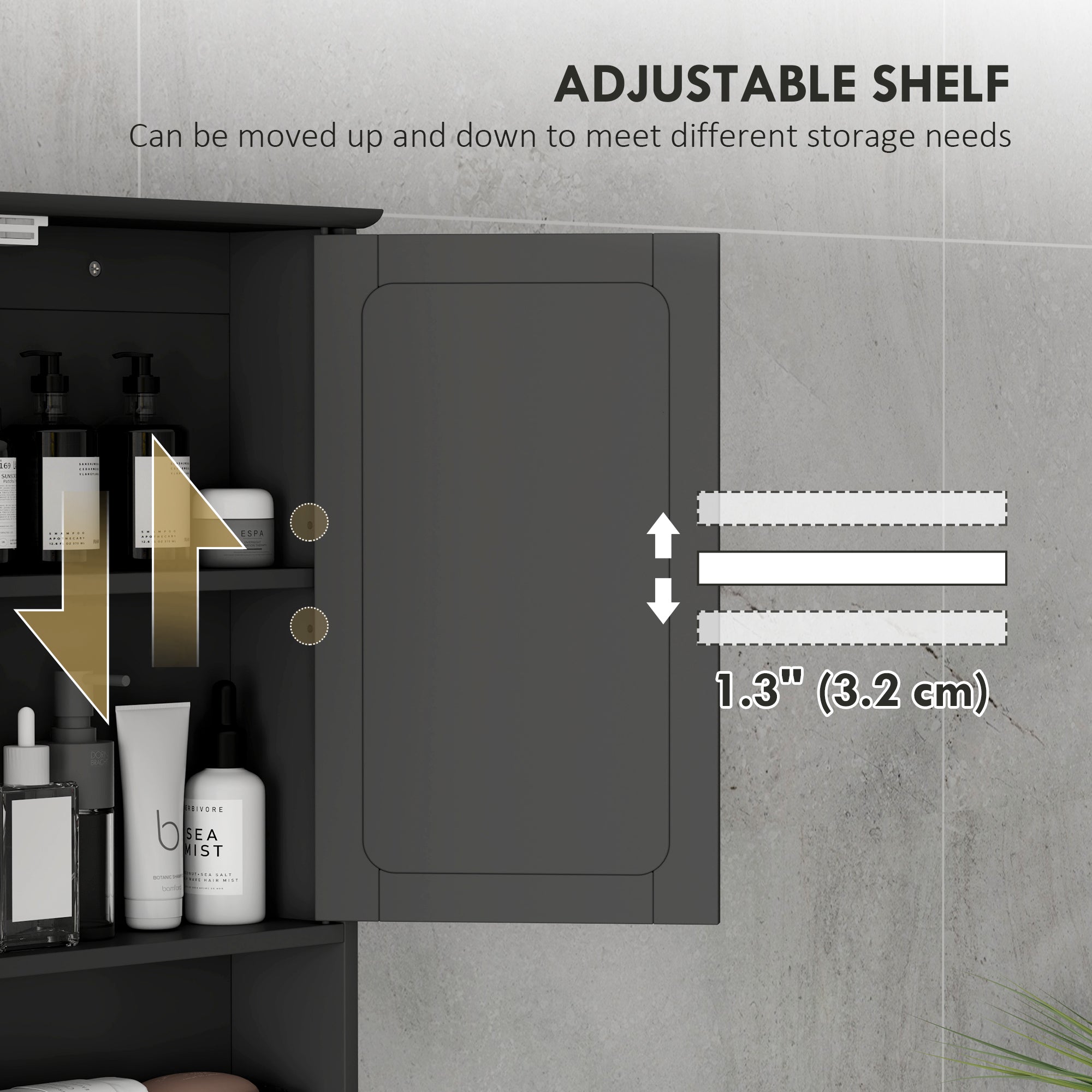 kleankin Medicine Cabinet, Wall-Mounted Bathroom Mirror Cabinet with Double Doors, Open Shelf, and Adjustable Shelf, Modern Bathroom Wall Cabinet, Black