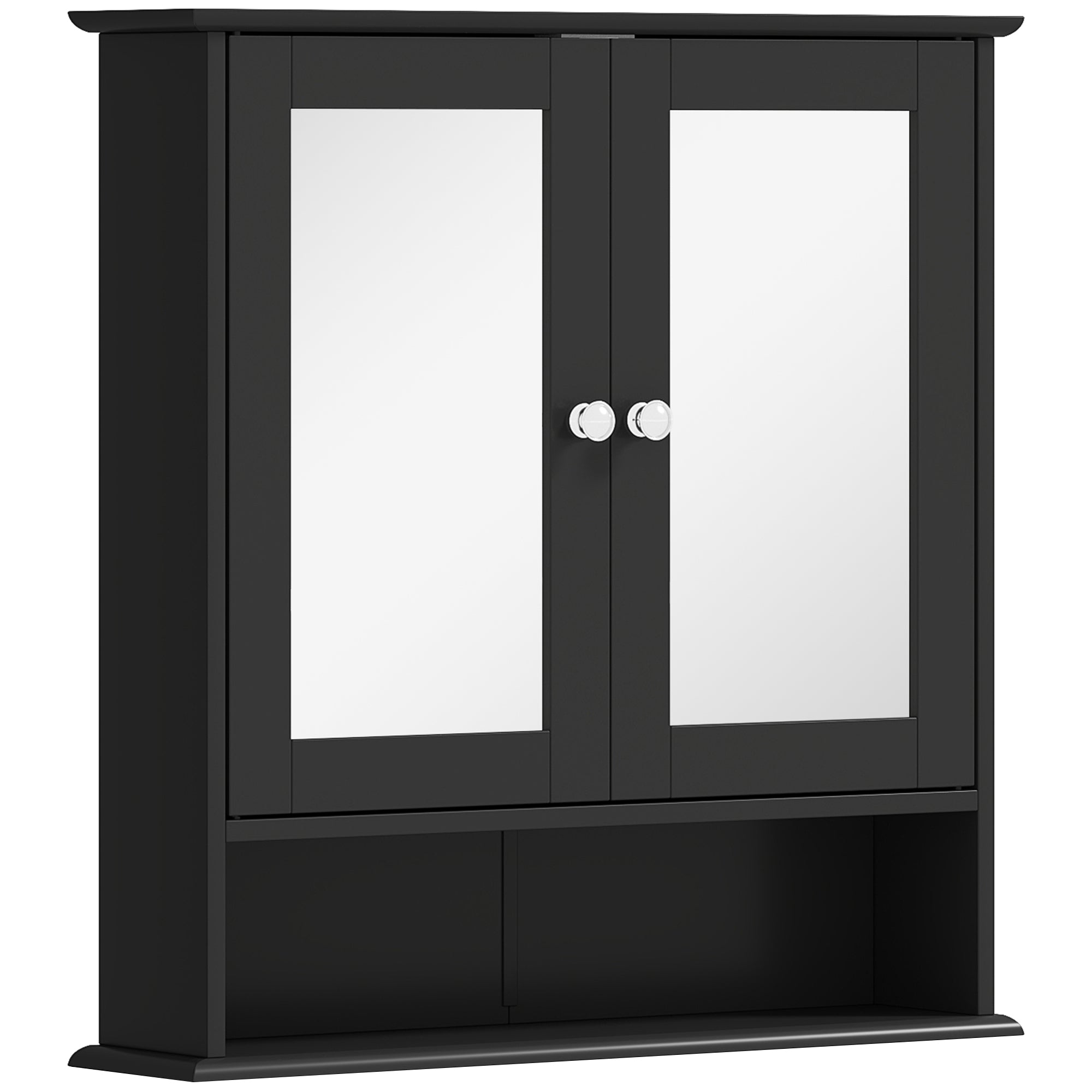 kleankin Medicine Cabinet, Wall-Mounted Bathroom Mirror Cabinet with Double Doors, Open Shelf, and Adjustable Shelf, Modern Bathroom Wall Cabinet, Black