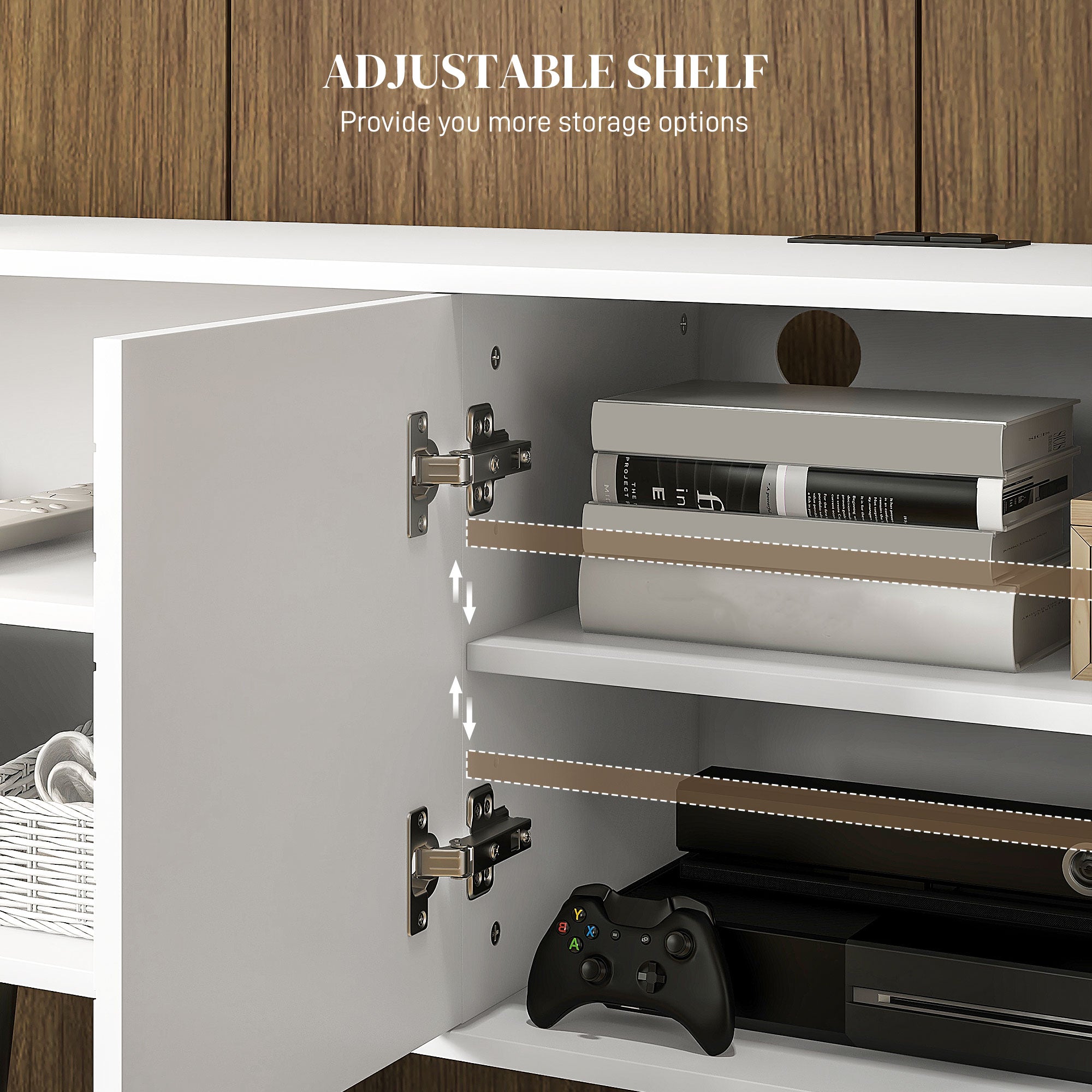 HOMCOM TV Stand with Power Outlets and USB Ports, TV Cabinet for 65 Inch TVs, Entertainment Unit with Open Shelves, Soft-close Door and Cable Holes for Living Room, White