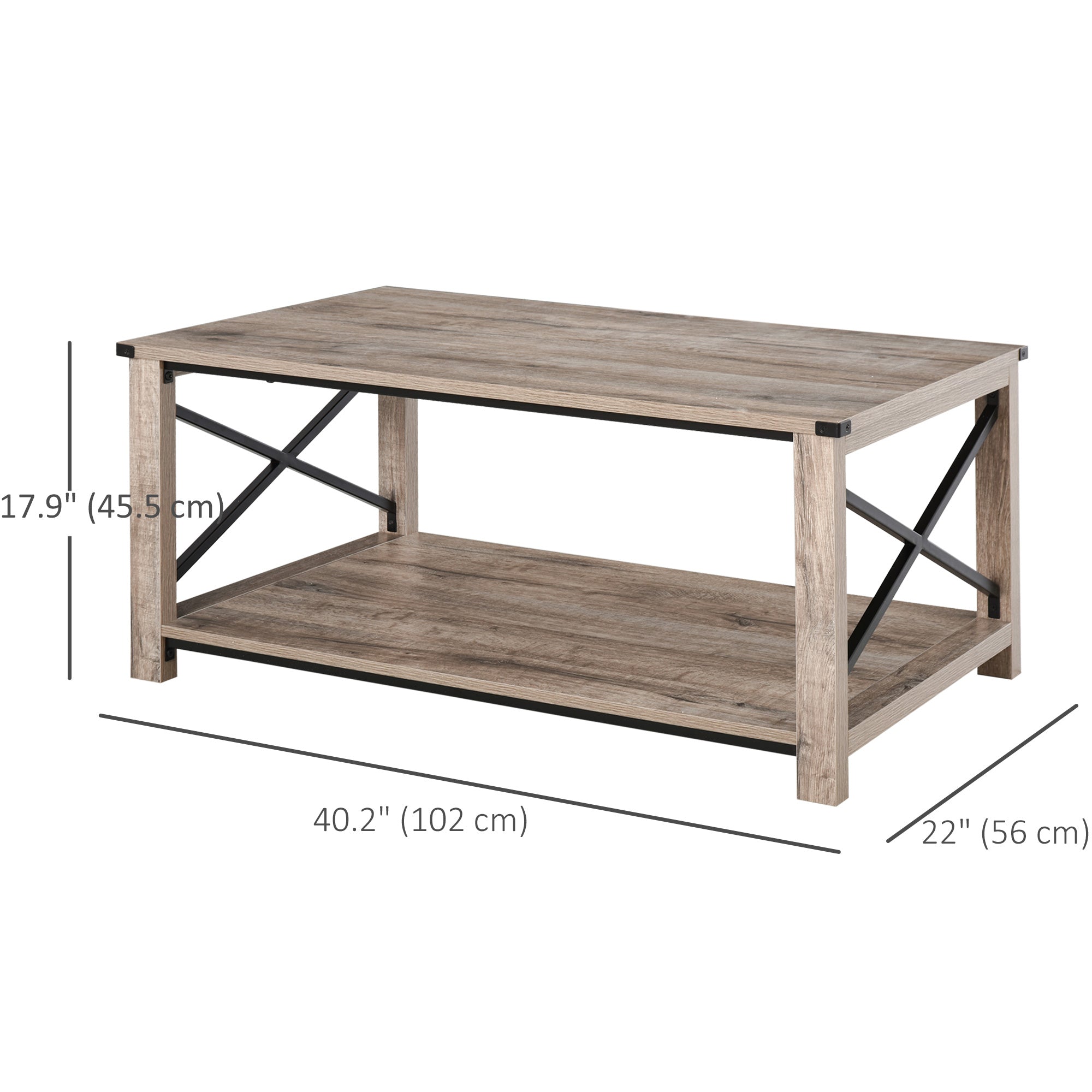 HOMCOM Farmhouse Coffee Table, Center Table with Slatted Bottom Storage Shelf and X Bar Frame for Living Room, 40.2