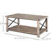 HOMCOM Farmhouse Coffee Table, Center Table with Slatted Bottom Storage Shelf and X Bar Frame for Living Room, 40.2" x 22" x 18", Oak