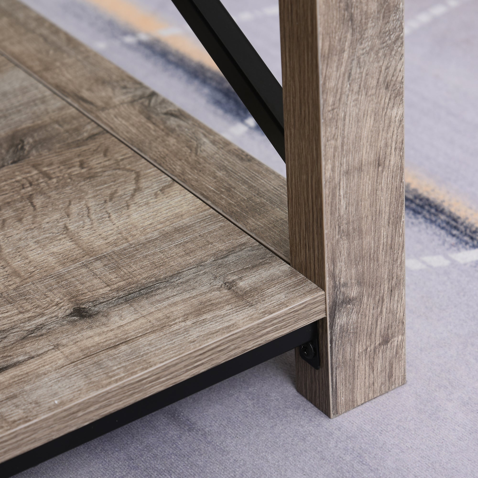 HOMCOM Farmhouse Coffee Table, Center Table with Slatted Bottom Storage Shelf and X Bar Frame for Living Room, 40.2" x 22" x 18", Oak