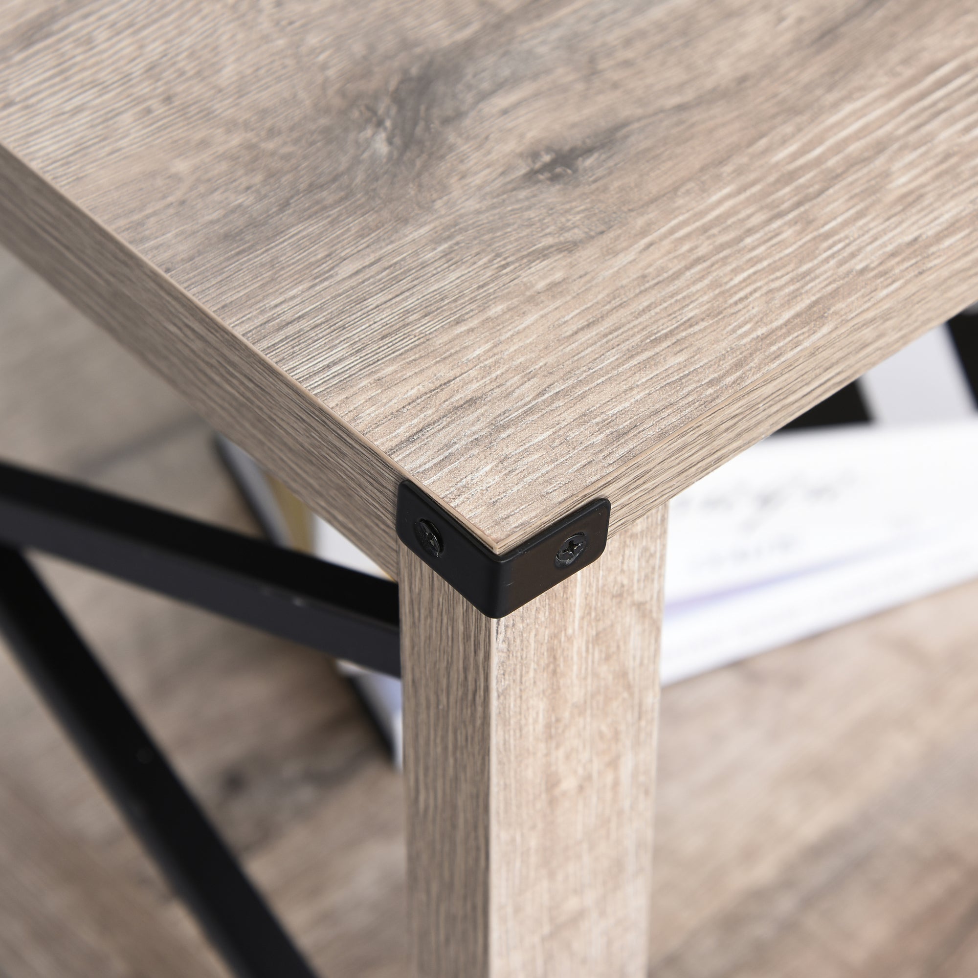 HOMCOM Farmhouse Coffee Table, Center Table with Slatted Bottom Storage Shelf and X Bar Frame for Living Room, 40.2" x 22" x 18", Oak