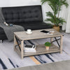 HOMCOM Farmhouse Coffee Table, Center Table with Slatted Bottom Storage Shelf and X Bar Frame for Living Room, 40.2" x 22" x 18", Oak