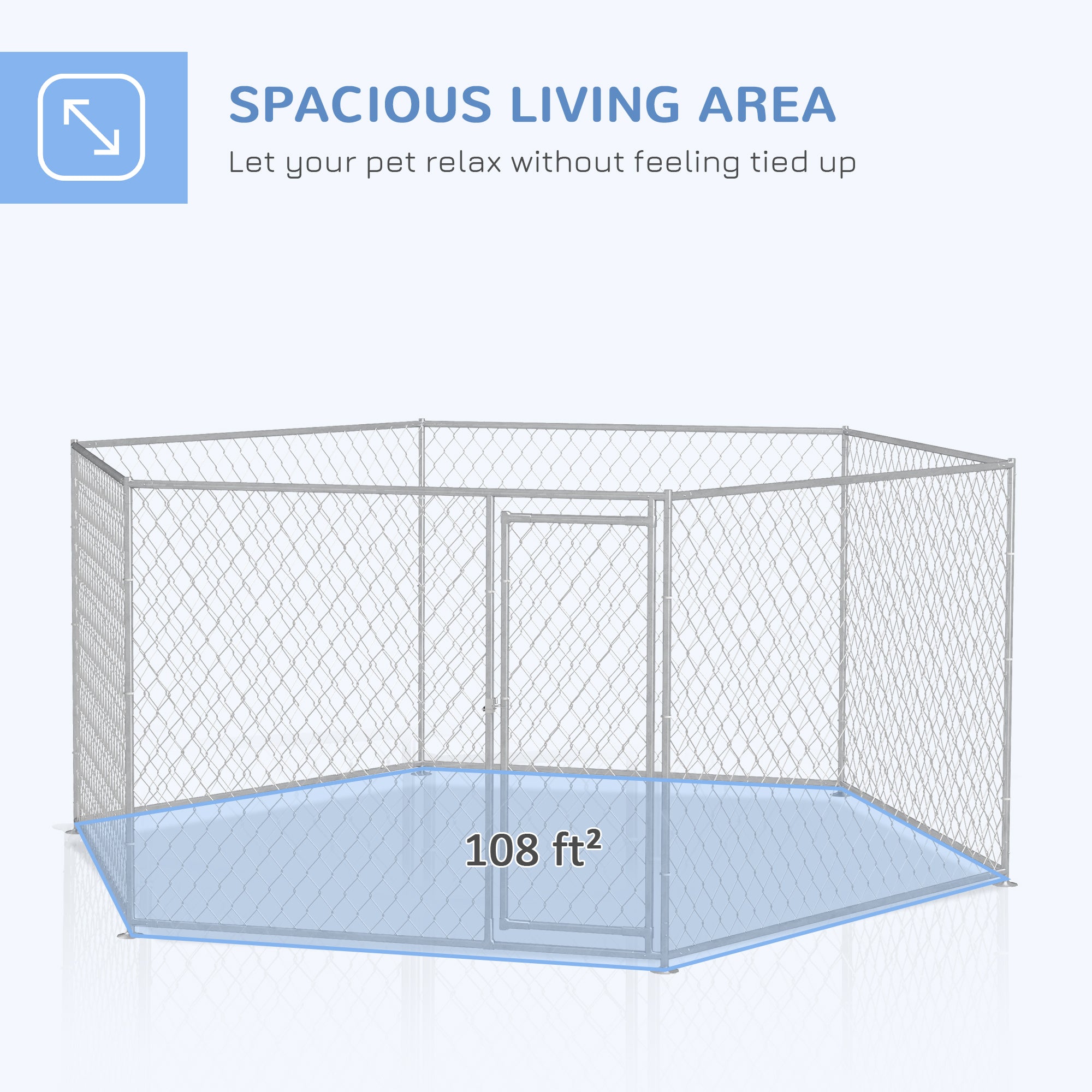 PawHut 13.4' x 11.5' x 5.6' Dog Kennel Outside, Heavy Duty Chain Link Dog Run Playpen Fence with Lockable Door, for Medium and Large-Sized Puppy, Silver