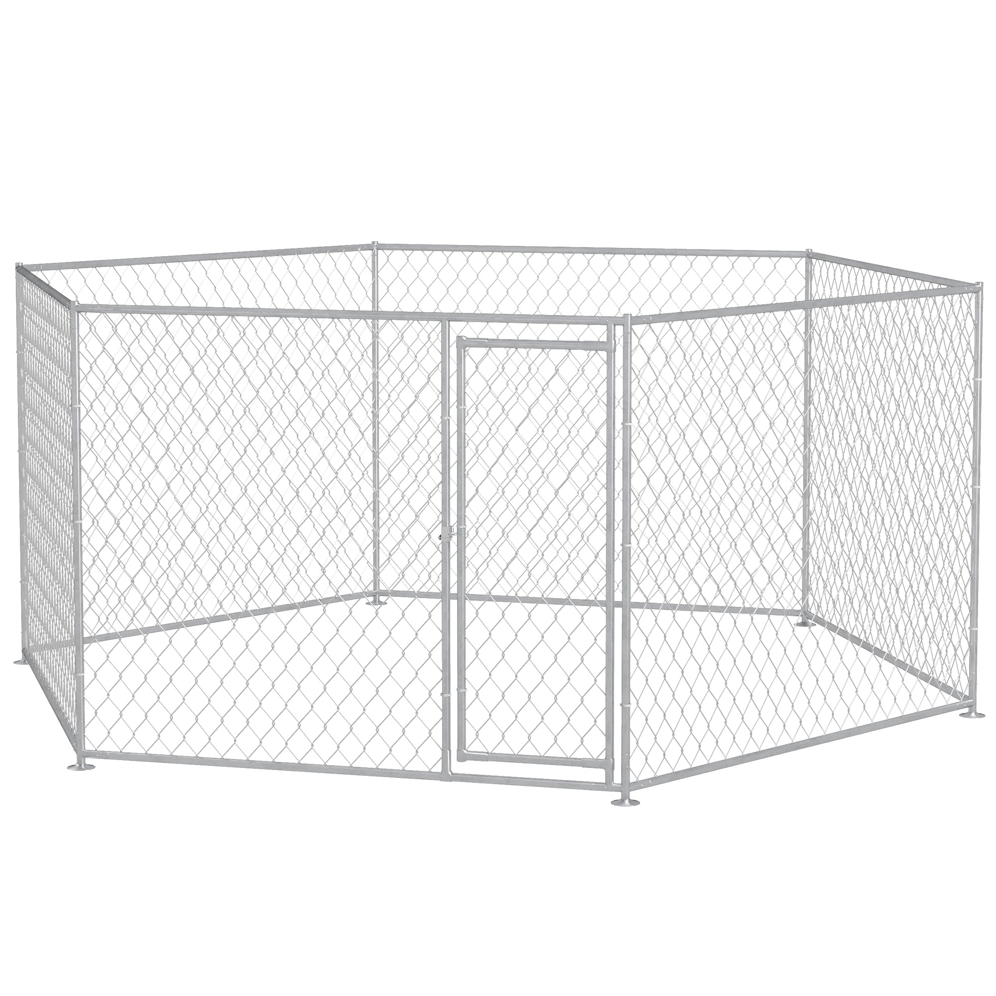 PawHut 13.4' x 11.5' x 5.6' Dog Kennel Outside, Heavy Duty Chain Link Dog Run Playpen Fence with Lockable Door, for Medium and Large-Sized Puppy, Silver