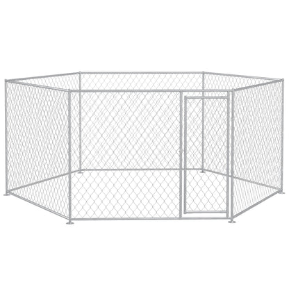 PawHut 13.4' x 11.5' x 5.6' Dog Kennel Outside, Heavy Duty Chain Link Dog Run Playpen Fence with Lockable Door, for Medium and Large-Sized Puppy, Silver