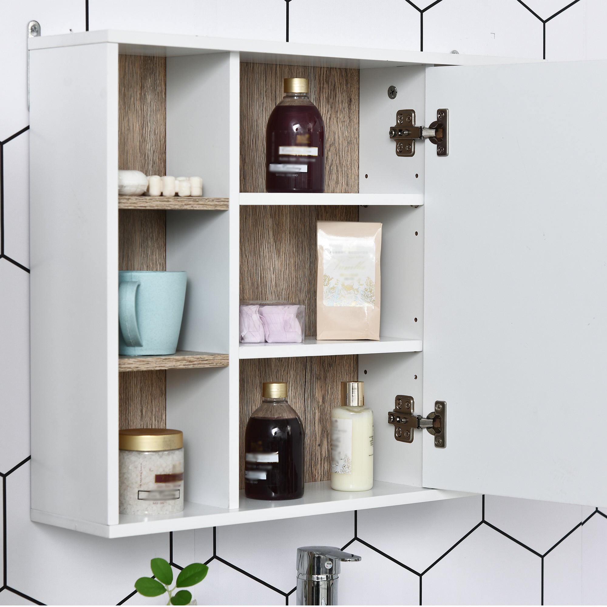 HOMCOM Bathroom Mirror Cabinet, Wall Mounted Medicine Cabinet with Storage Cupboard and Adjustable Shelf, White & Oak