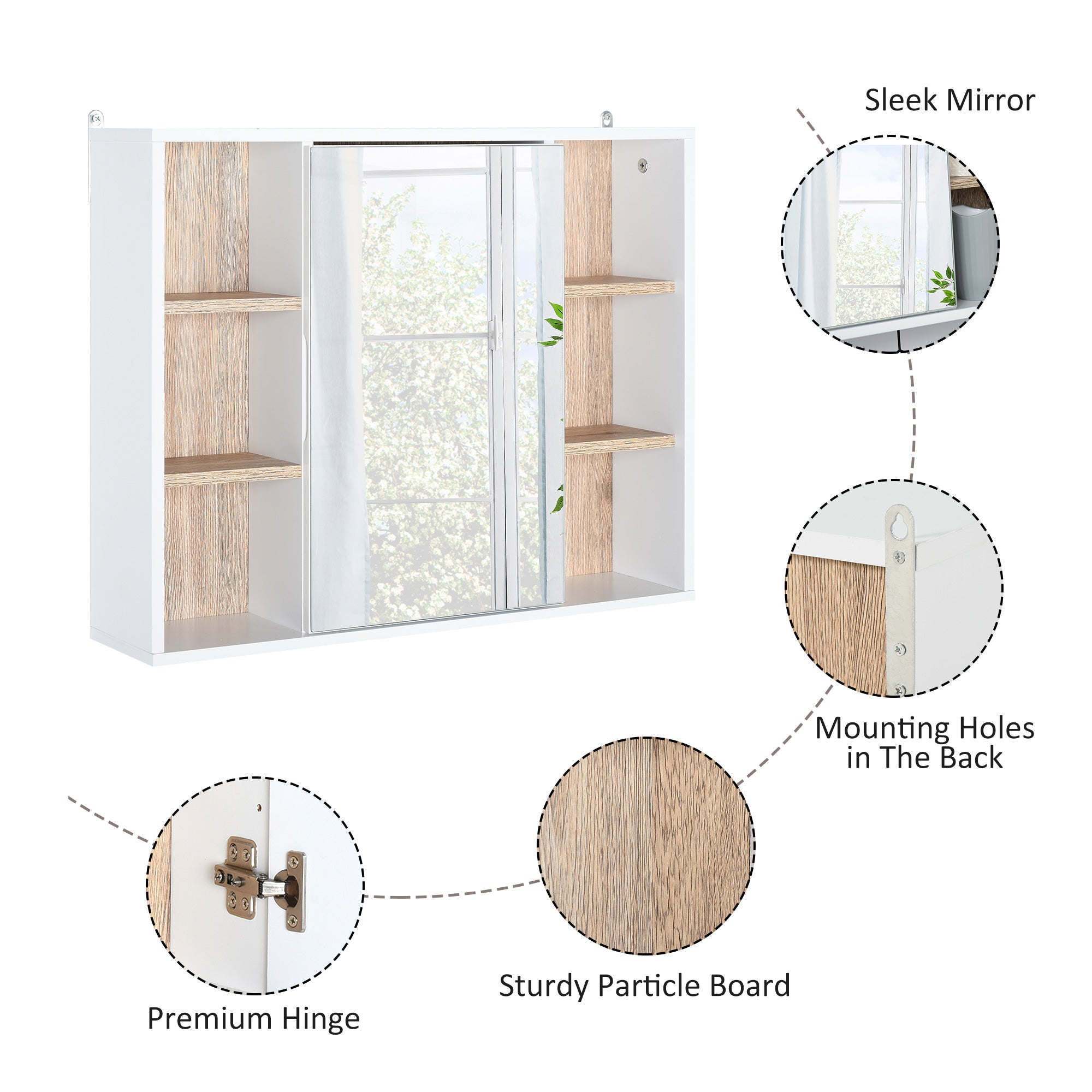 HOMCOM Bathroom Mirror Cabinet, Wall Mounted Medicine Cabinet with Storage Cupboard and Adjustable Shelf, White & Oak