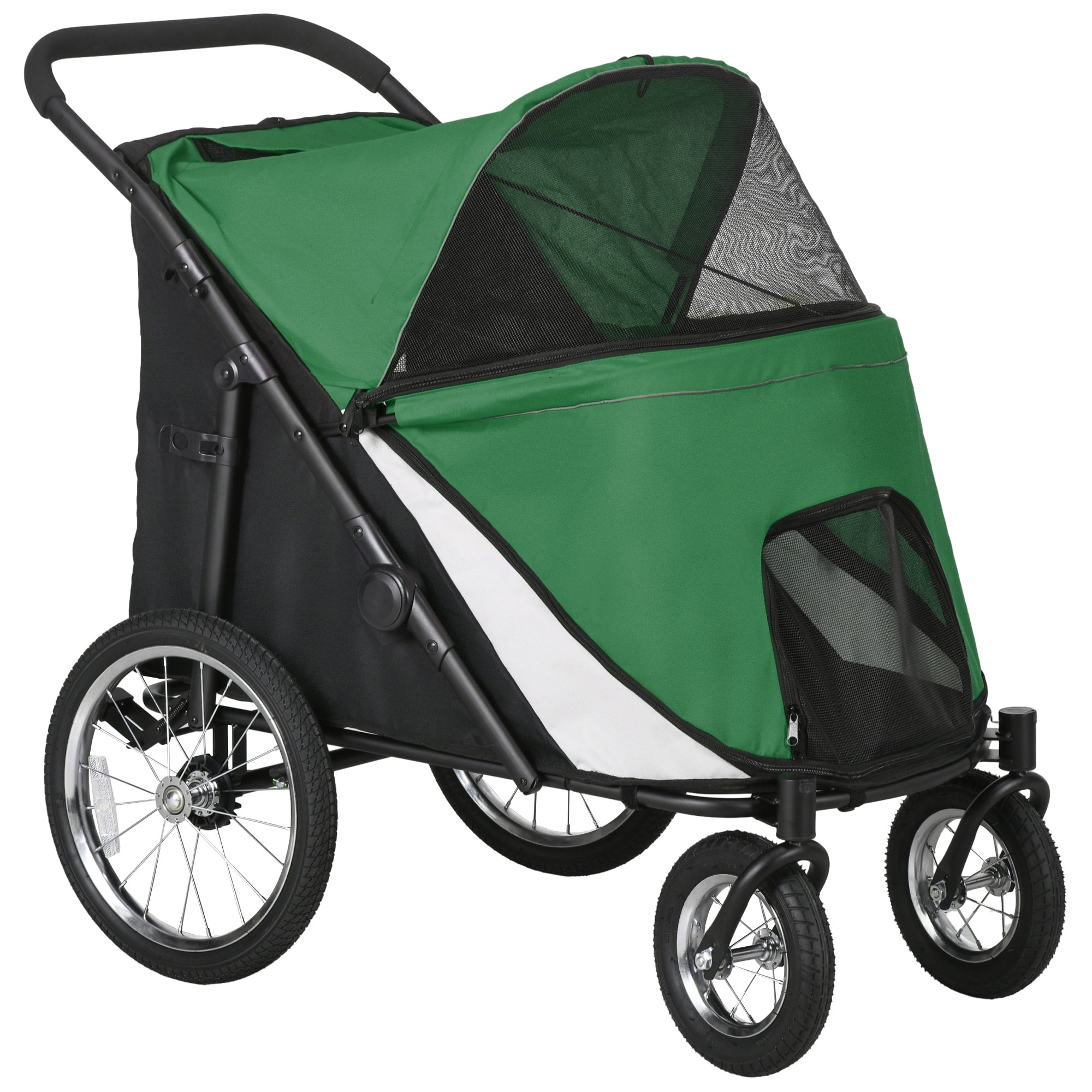 PawHut Large Dog Stroller Dog Pram Foldable Pet Pushchair with Safety Leashes for Medium, Large Dogs - Green