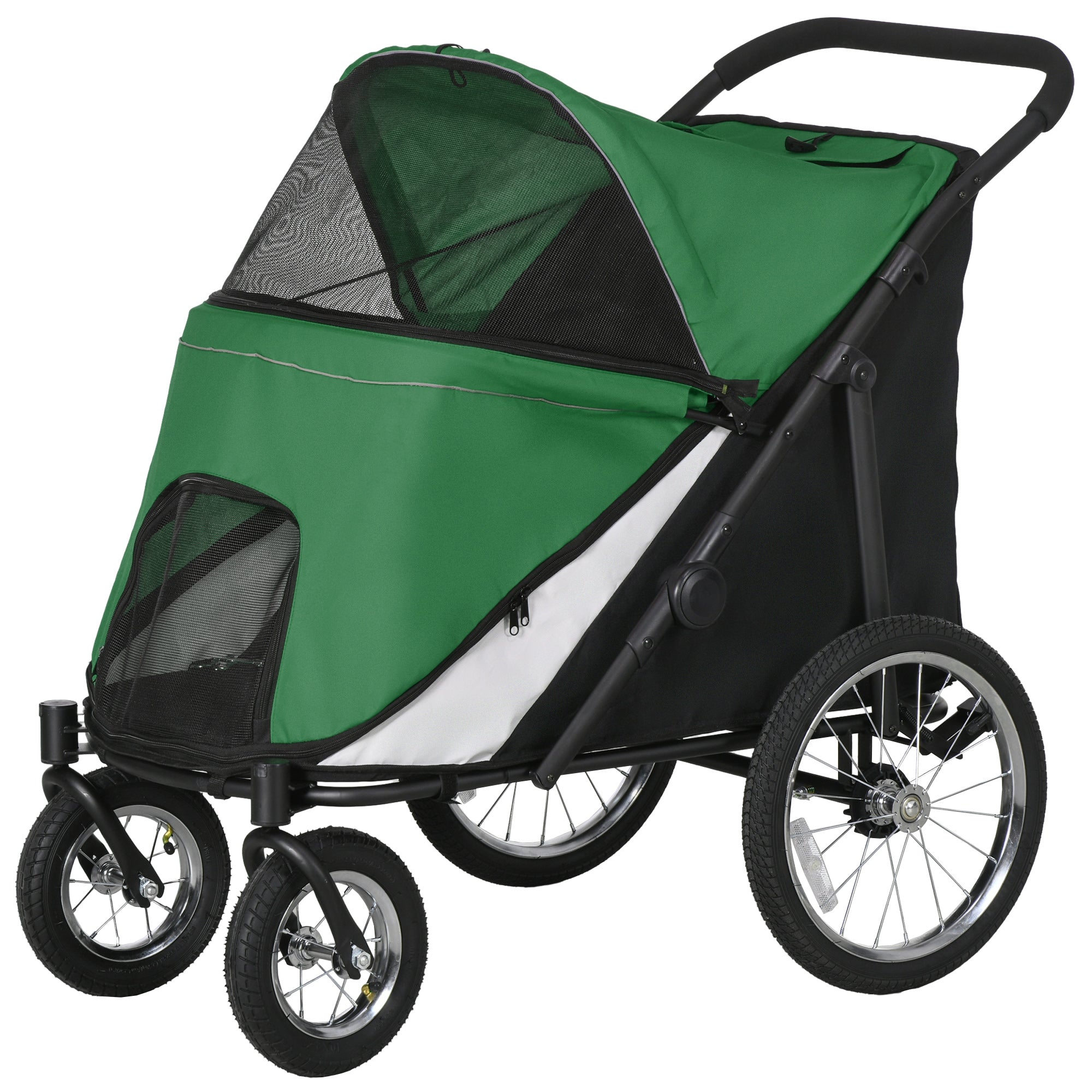 PawHut Large Dog Stroller Dog Pram Foldable Pet Pushchair with Safety Leashes for Medium, Large Dogs - Green