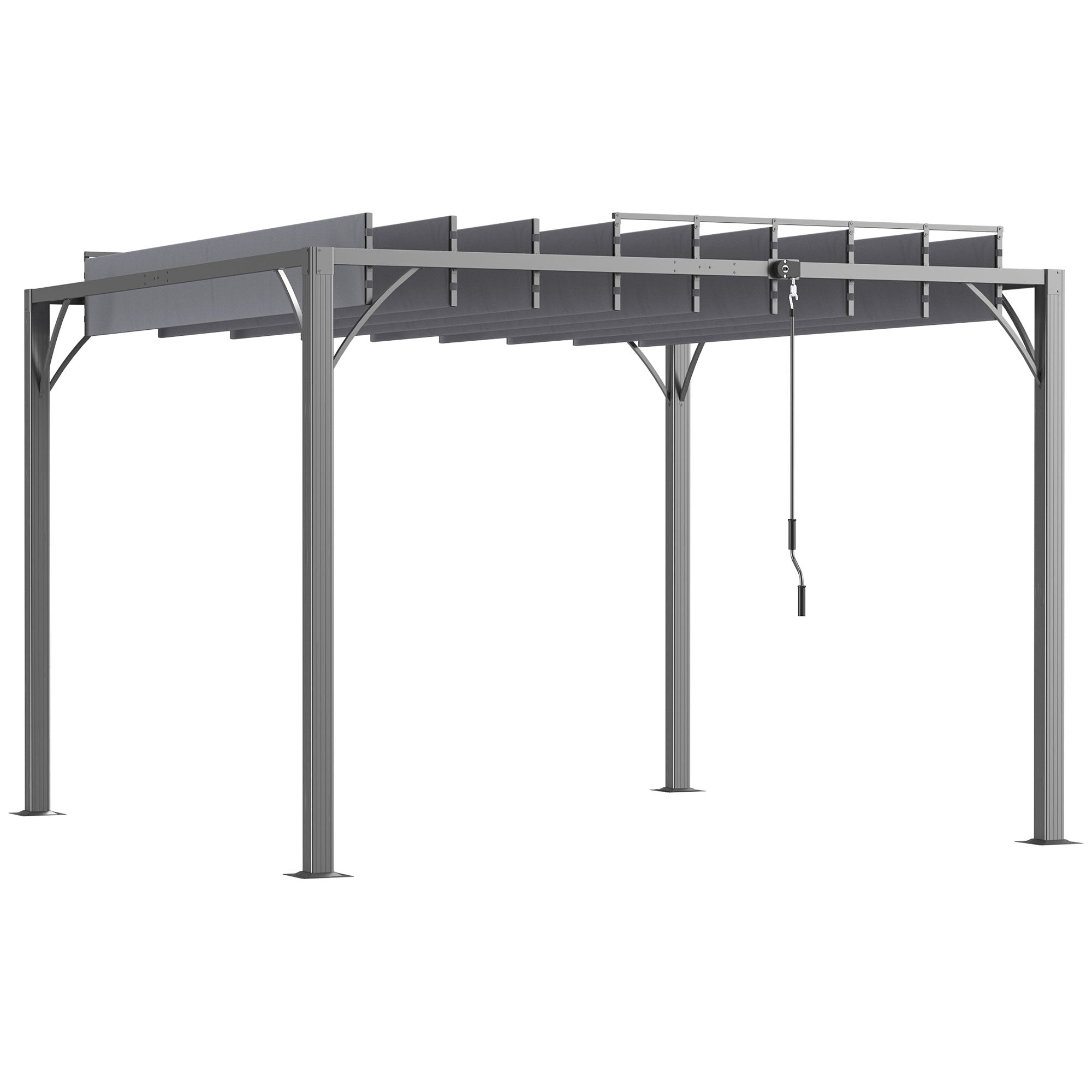 Outsunny 9.5' x 9.7' Outdoor Pergola with Retractable Roof, AluminIum Louvered Pergola Canopy, Patio Shelter with Ground Stakes for Patio, Lawn, Garden, Grey