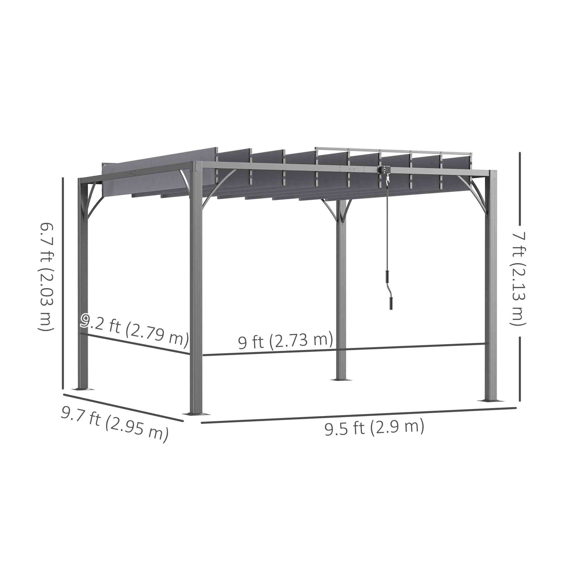 Outsunny 9.5' x 9.7' Outdoor Pergola with Retractable Roof, AluminIum Louvered Pergola Canopy, Patio Shelter with Ground Stakes for Patio, Lawn, Garden, Grey