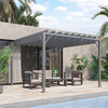 Outsunny 9.5' x 9.7' Outdoor Pergola with Retractable Roof, AluminIum Louvered Pergola Canopy, Patio Shelter with Ground Stakes for Patio, Lawn, Garden, Grey