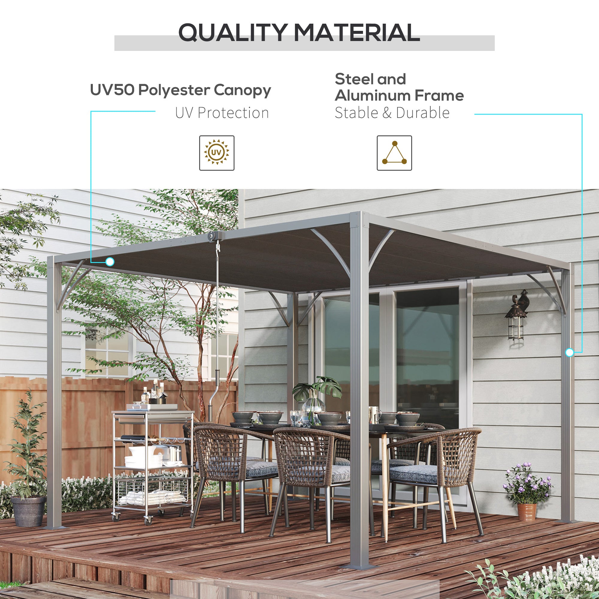 Outsunny 9.5' x 9.7' Outdoor Pergola with Retractable Roof, AluminIum Louvered Pergola Canopy, Patio Shelter with Ground Stakes for Patio, Lawn, Garden, Grey