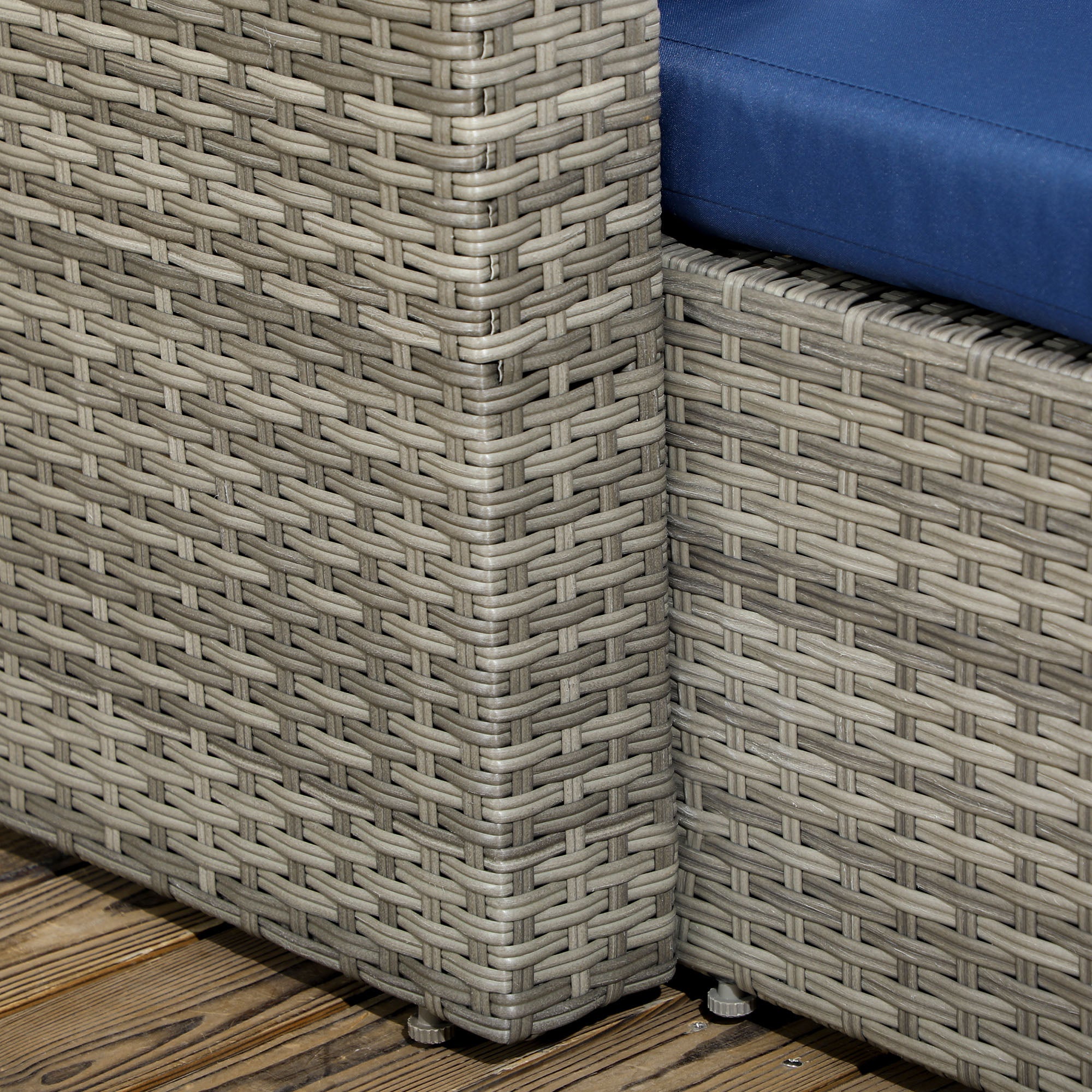 Outsunny 3-Piece Modern Outdoor Patio All-hand Woven Rattan Wicker Furniture Patio Coffee Table Sofa Set - Navy Blue
