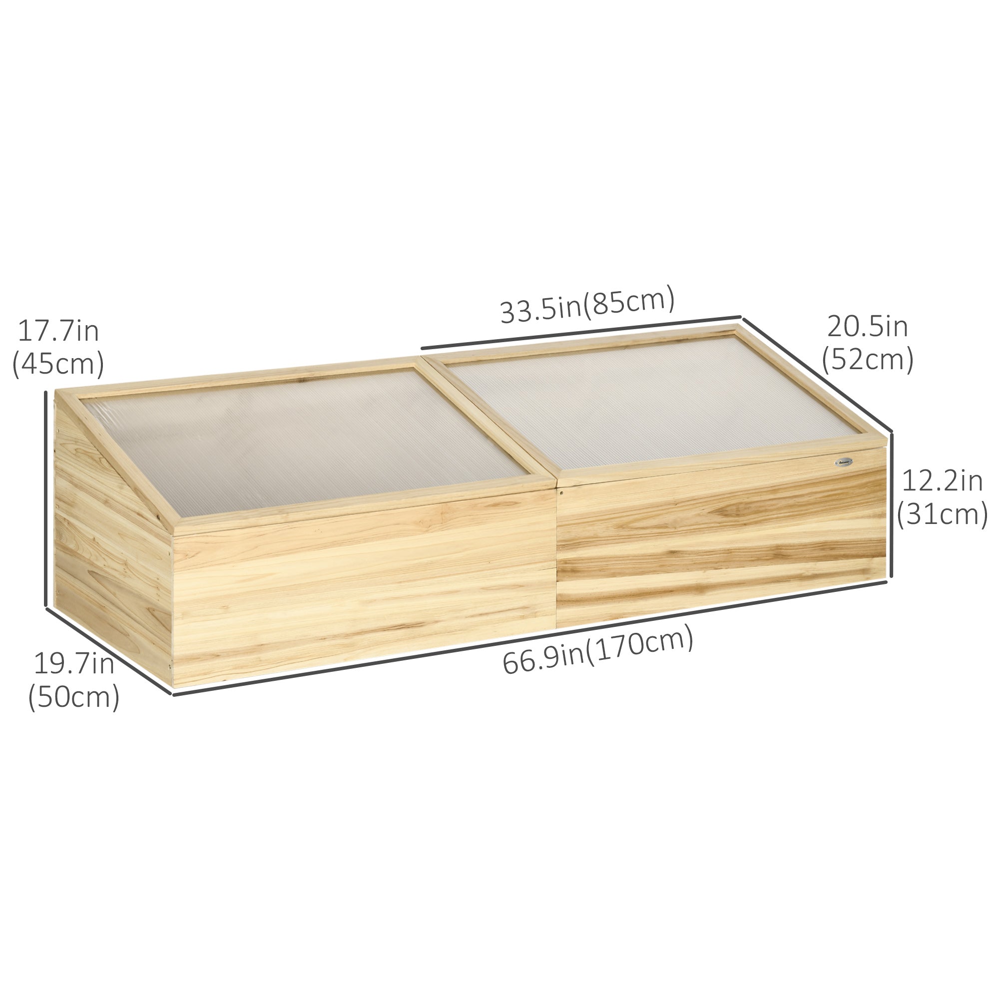Outsunny Wooden Cold Frame with Openable Roof, Portable Mini Greenhouse for Indoor, Outdoor, Flowers, Vegetables, Plants, 66.9"x19.7"x17.7", Natural