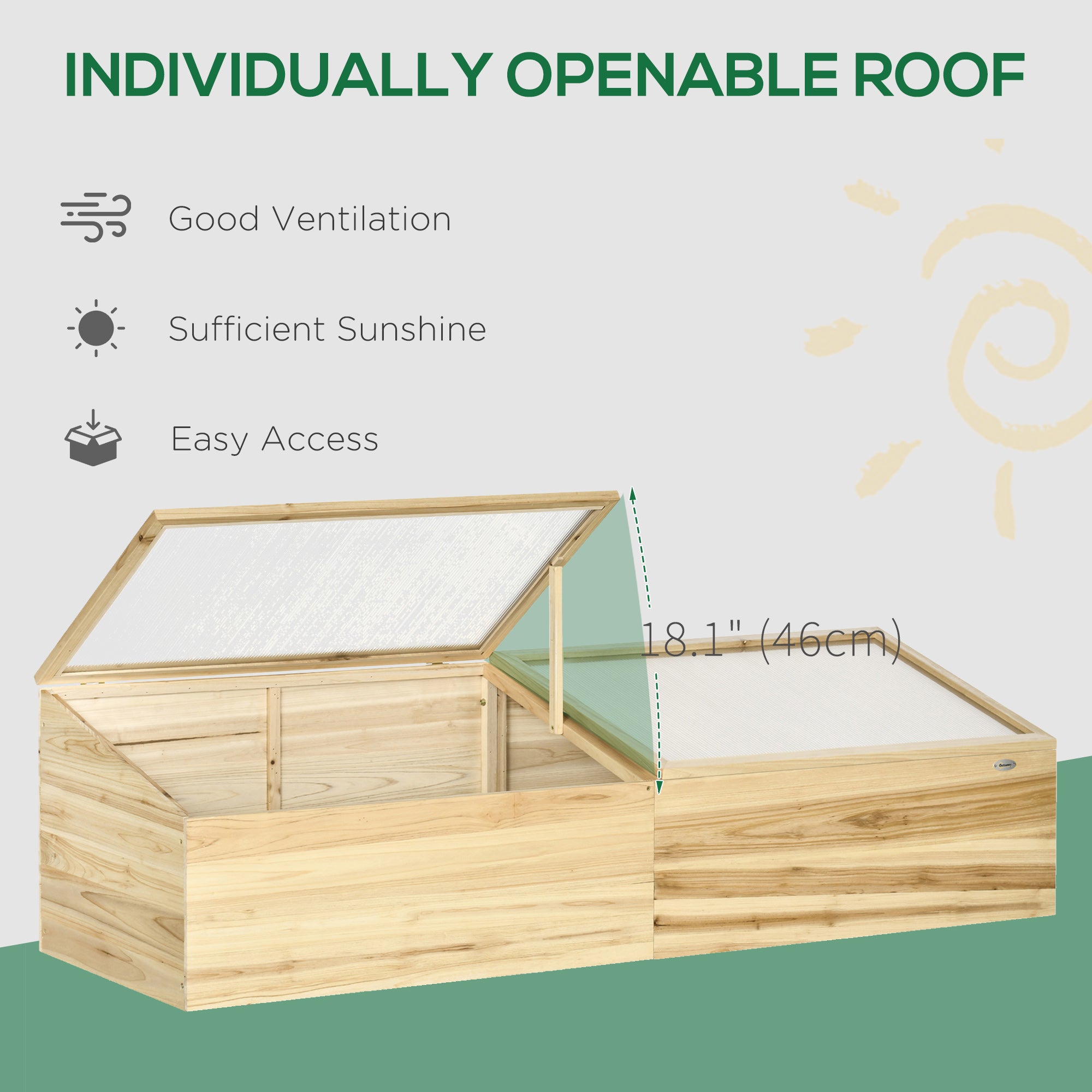 Outsunny Wooden Cold Frame with Openable Roof, Portable Mini Greenhouse for Indoor, Outdoor, Flowers, Vegetables, Plants, 66.9"x19.7"x17.7", Natural