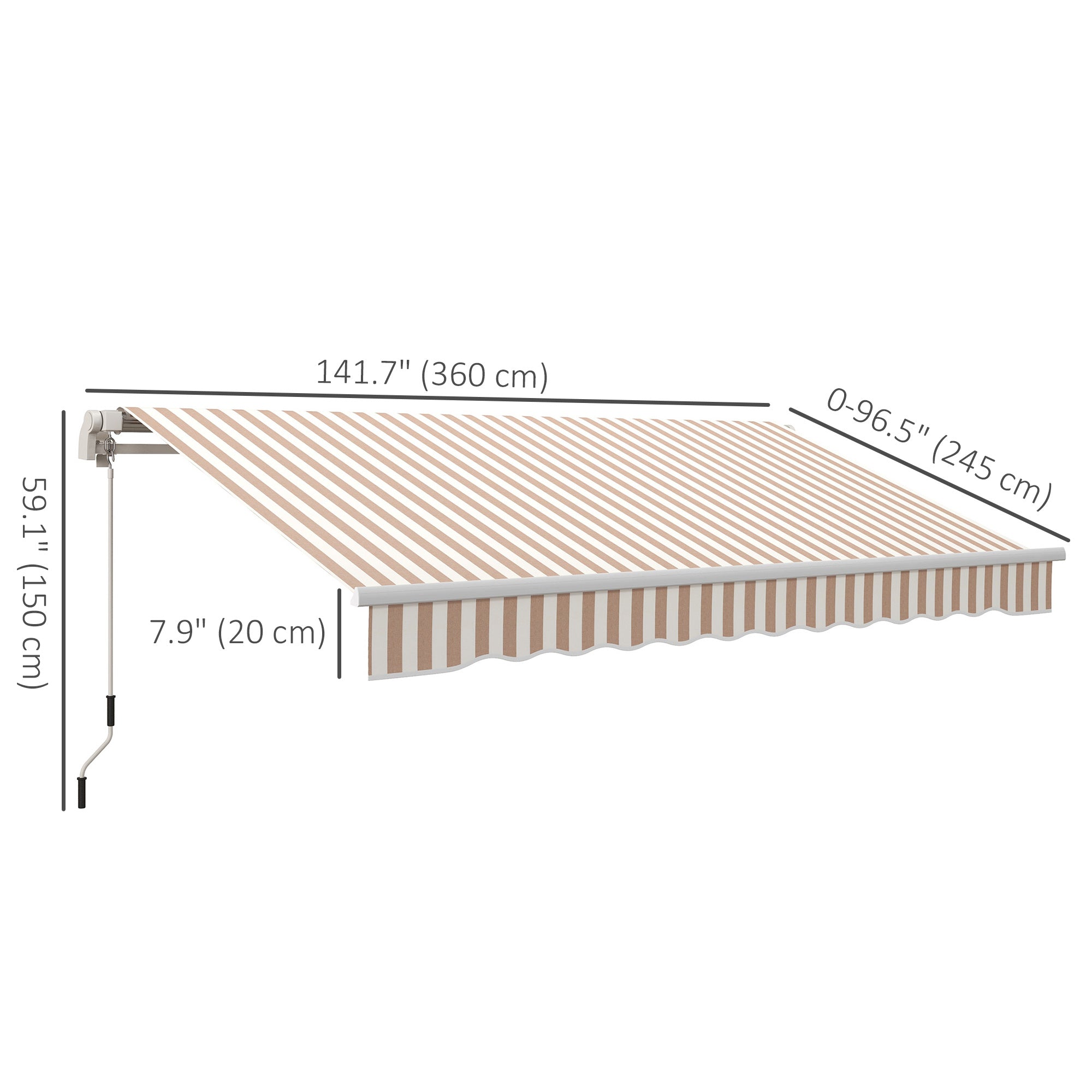 Outsunny 12' x 10' Retractable Awning Patio Sun Shade Shelter with Manual Crank Handle, UV & Water-Resistant Fabric and Aluminum Frame for Deck, Balcony, Yard, Beige and White