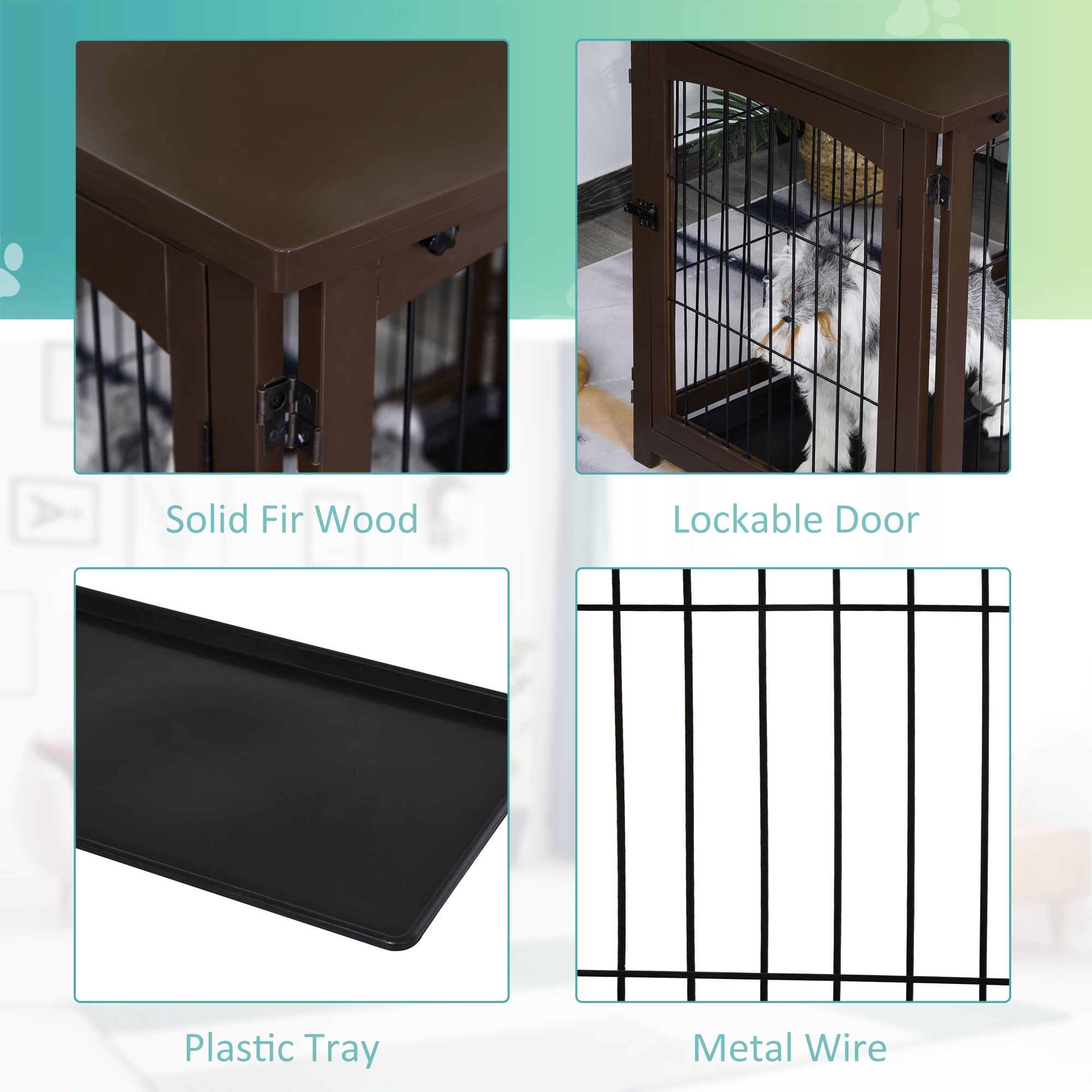PawHut 4 in 1 Furniture Style Dog Crate End Table, Pet Gate, Dog Fence with Removable Top, Brown