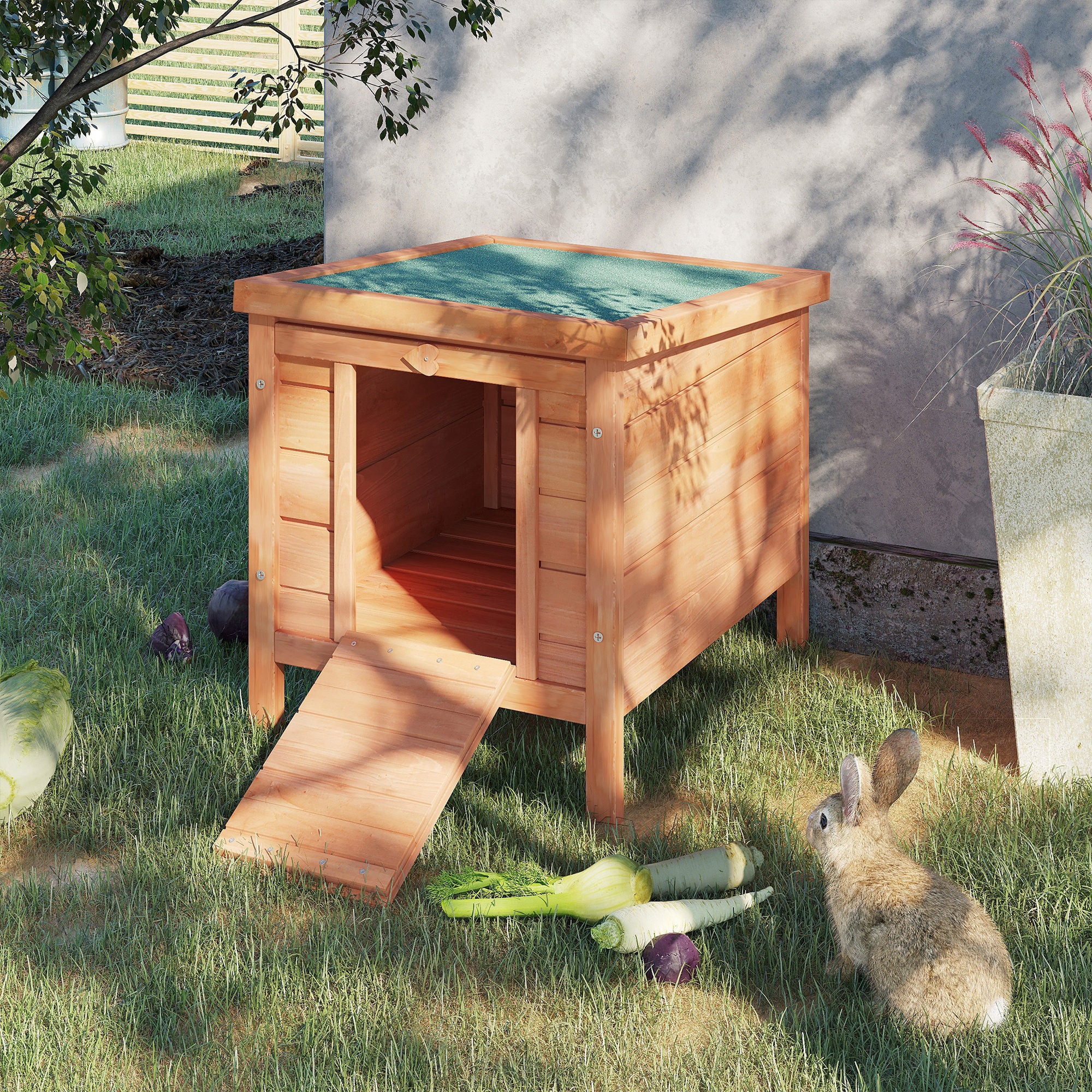 PawHut 20"x16.5"x17" Wooden Rabbit Hutch Small Animal House Bunny Guinea Pig Pet Cage Coop Cat Shelter Orange