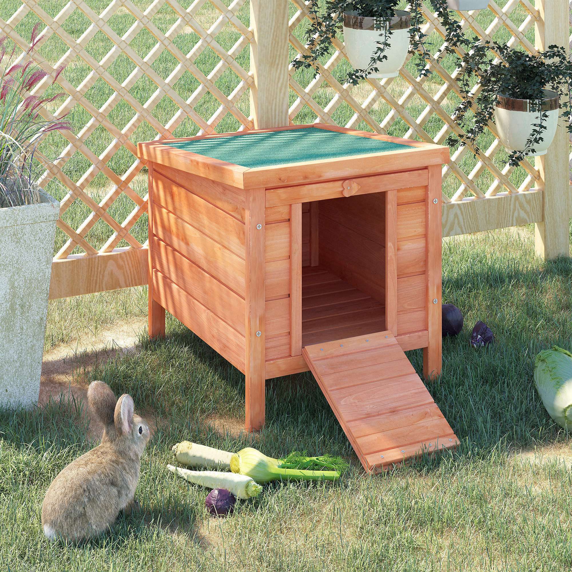 PawHut 20"x16.5"x17" Wooden Rabbit Hutch Small Animal House Bunny Guinea Pig Pet Cage Coop Cat Shelter Orange