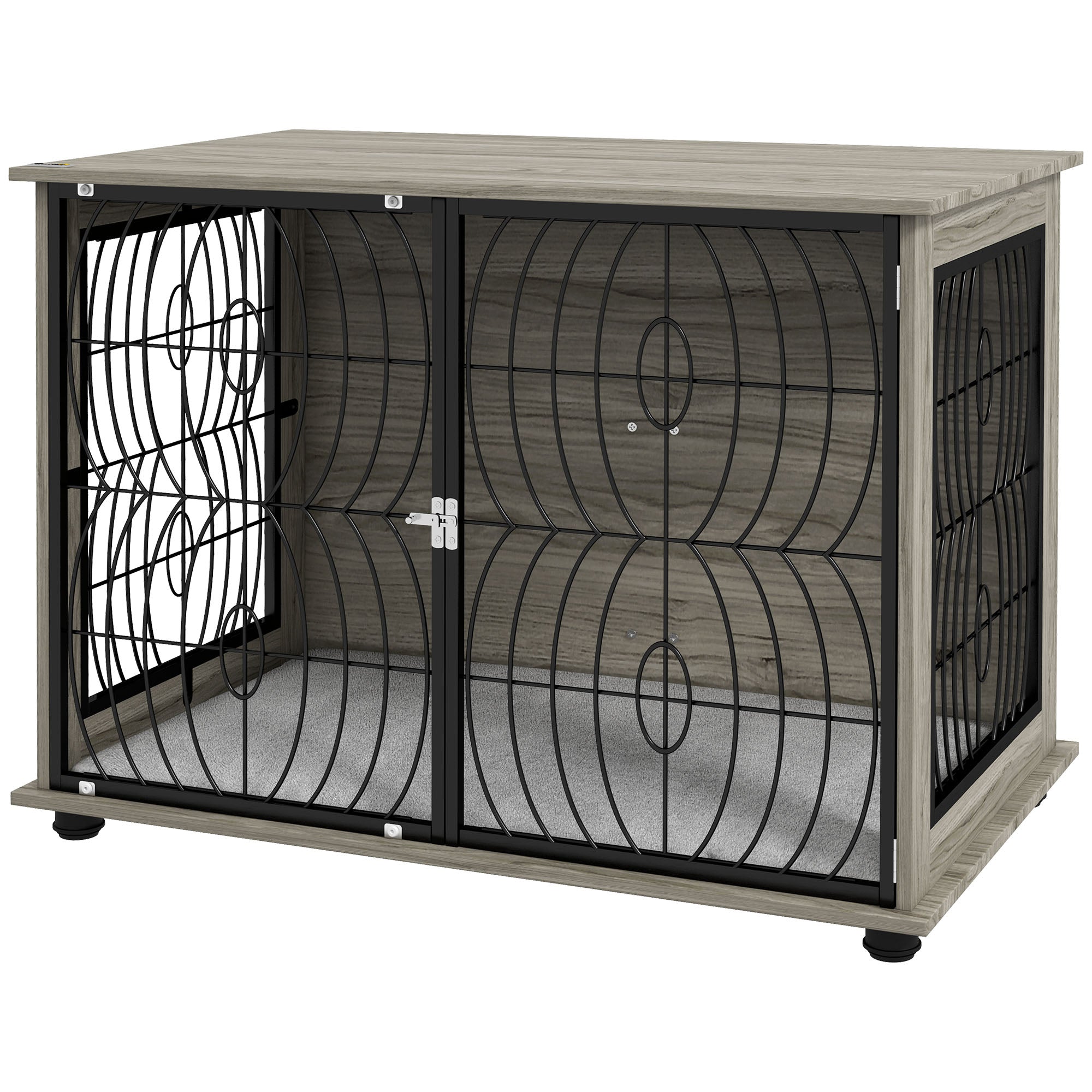 PawHut Dog Crate Furniture, Dog Cage End Table with Large Top, Soft Washable Cushion, Lockable Front Door, Wire Mesh Ventilation, Indoor Pet Crate for Large Sized, 100 x 60 x 74cm - Grey