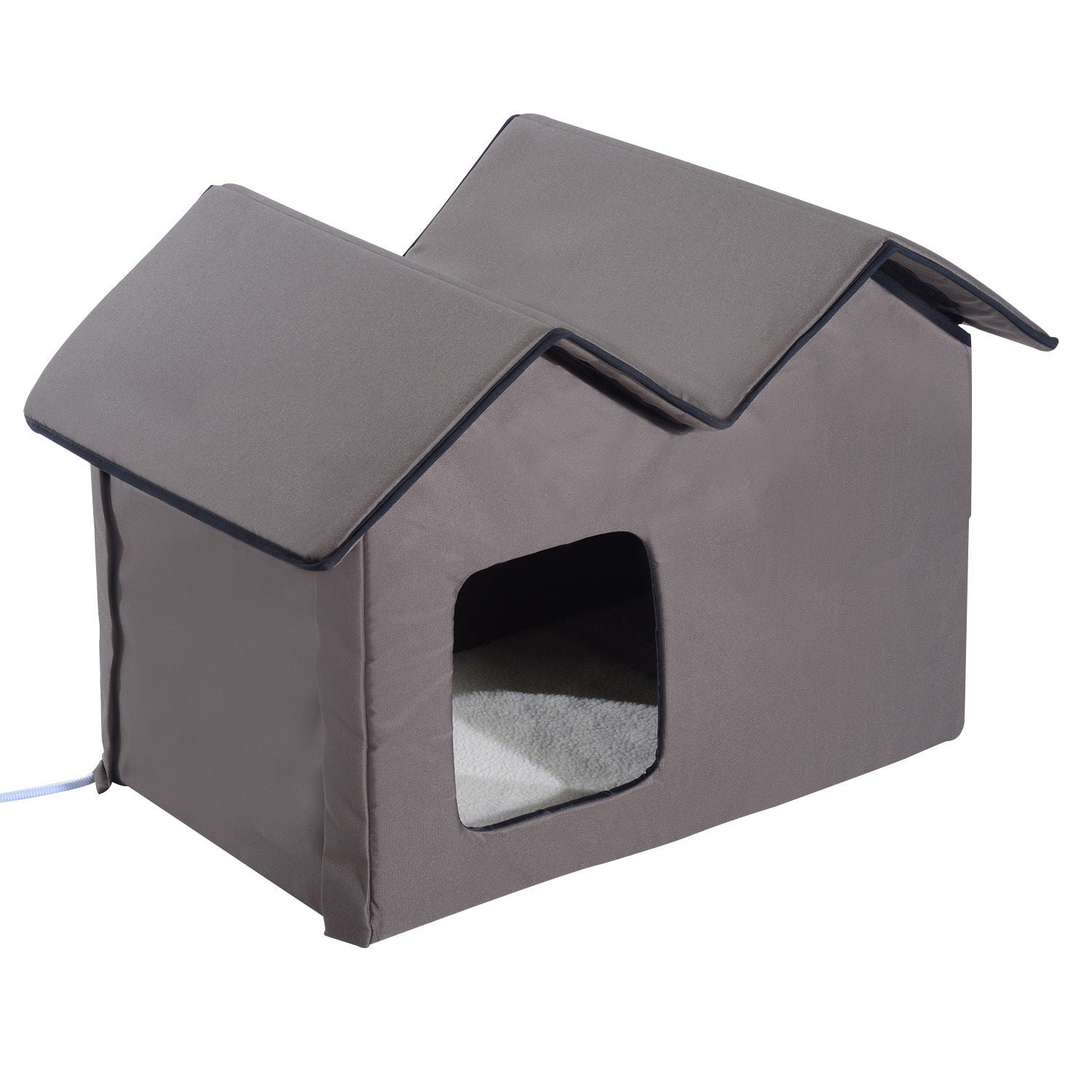 PawHut Double Heated Cat House Portable Indoor/Outdoor Kitty Shelter for Ferral Cat in Winter, Brown