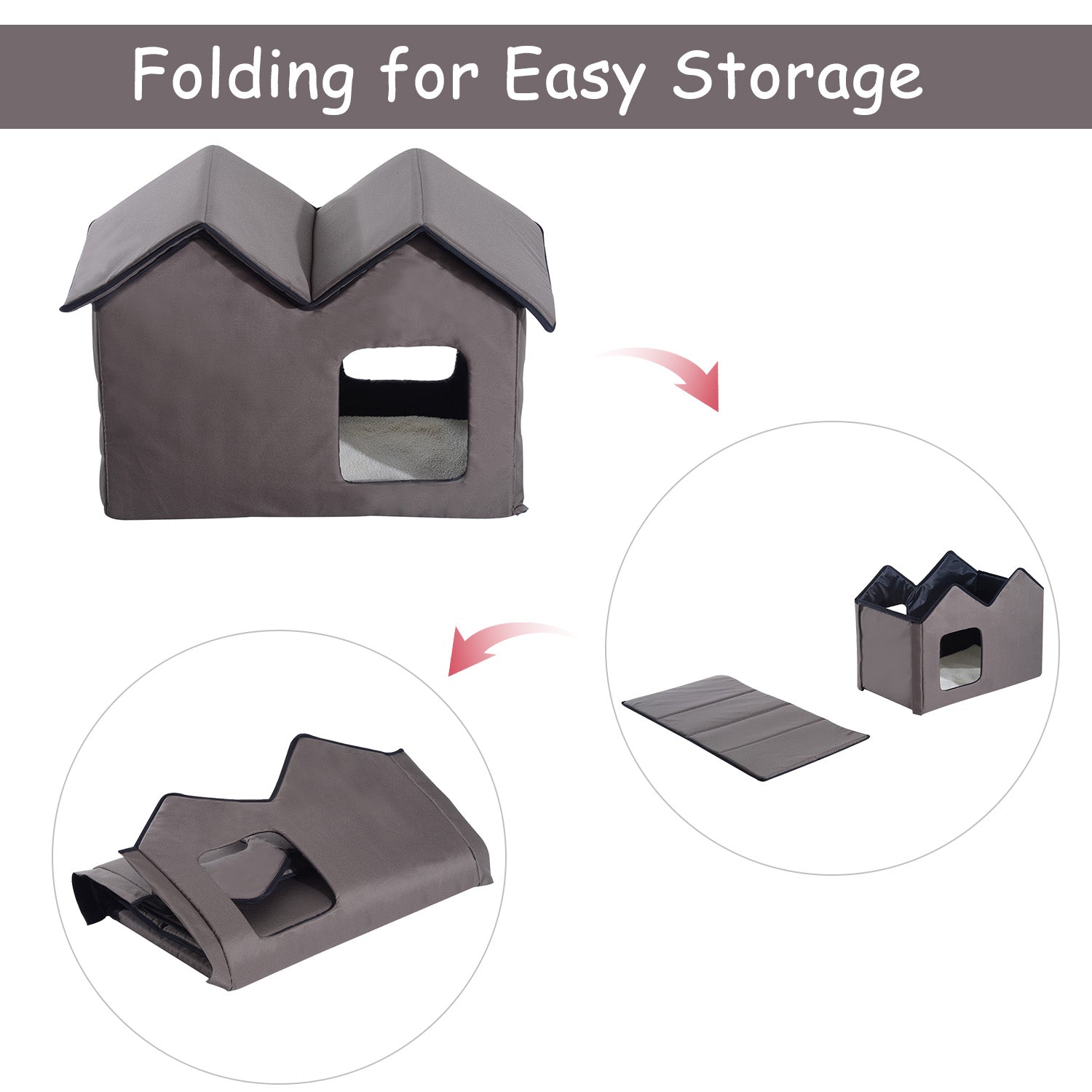 PawHut Double Heated Cat House Portable Indoor/Outdoor Kitty Shelter for Ferral Cat in Winter, Brown