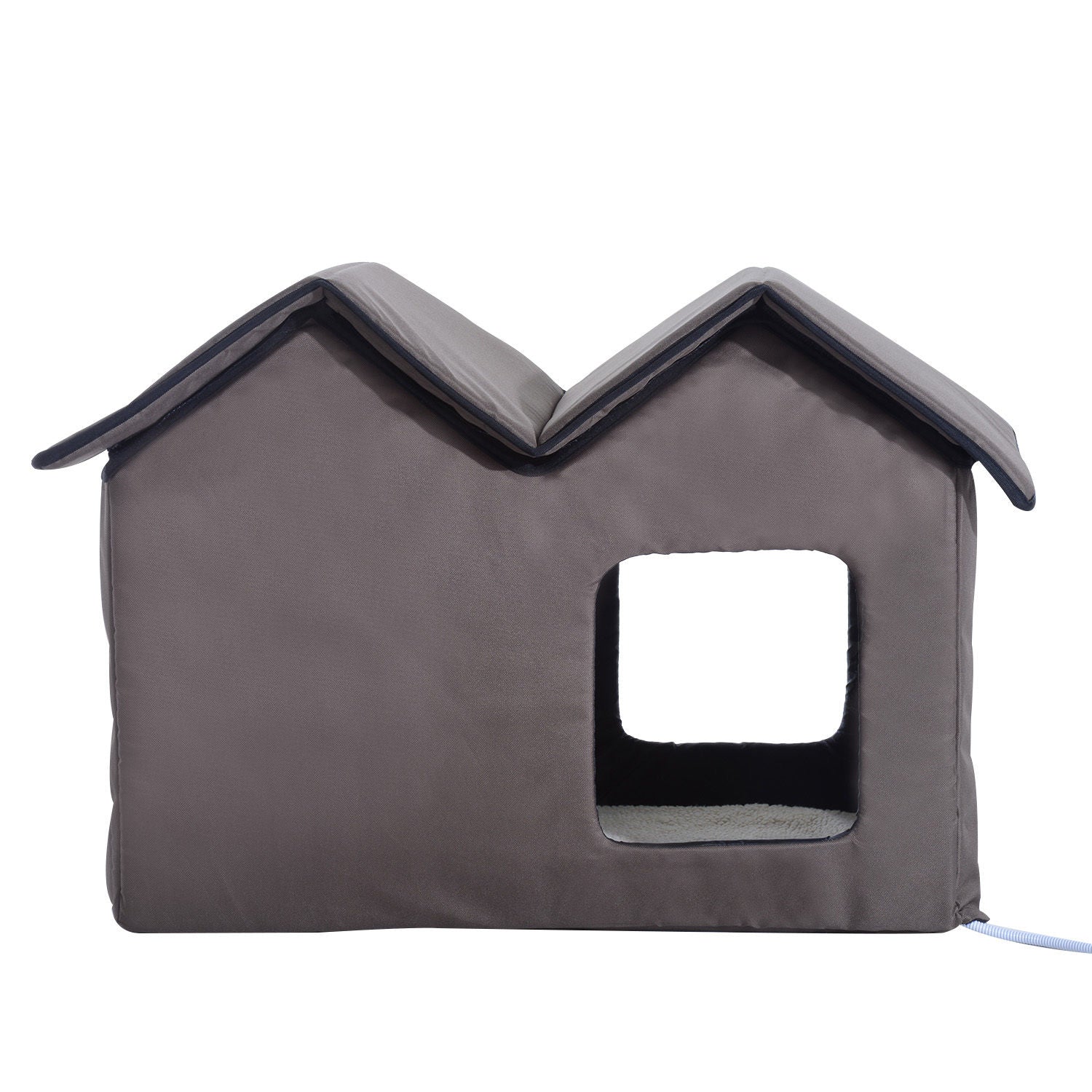 PawHut Double Heated Cat House Portable Indoor/Outdoor Kitty Shelter for Ferral Cat in Winter, Brown