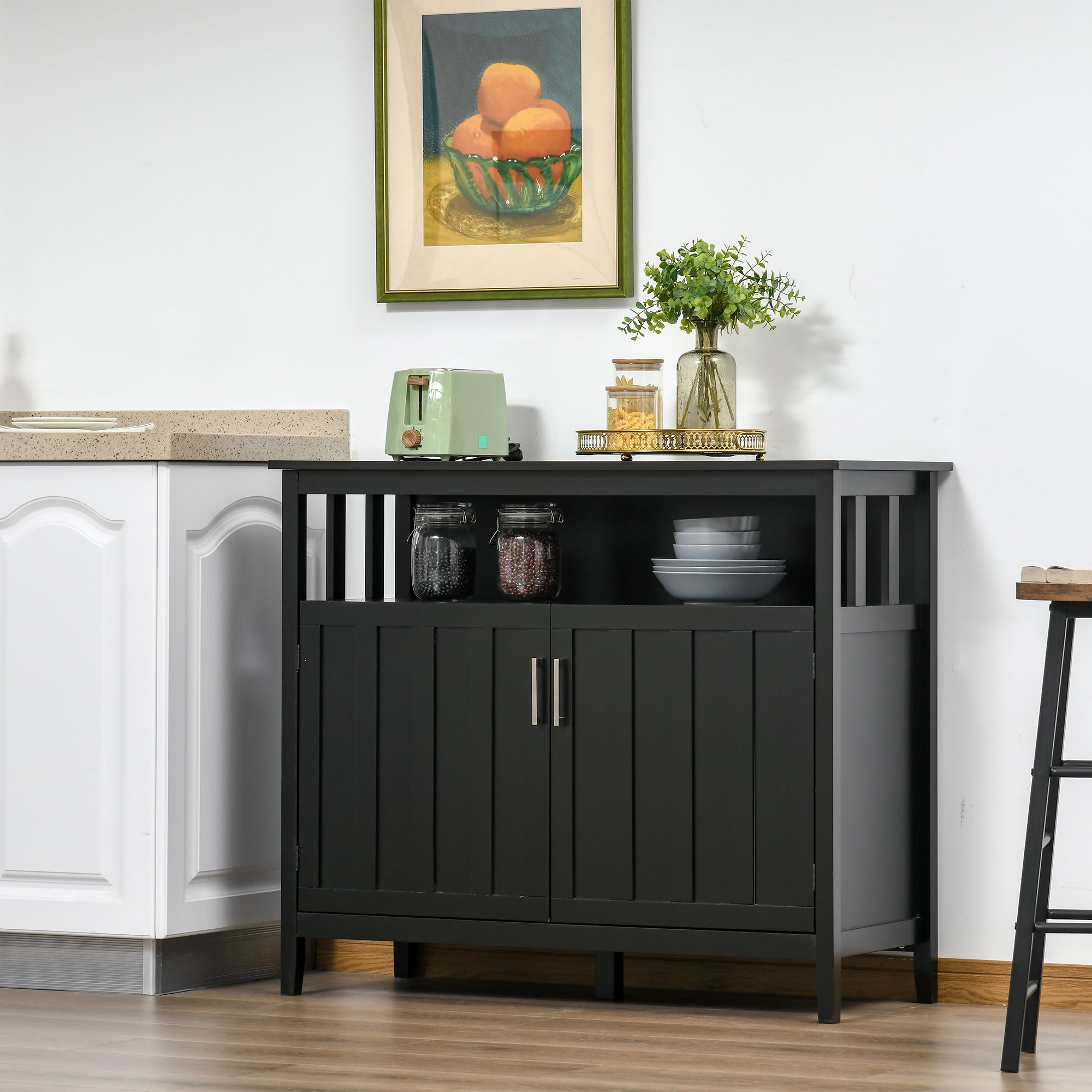 HOMCOM Sideboard Buffet Server Storage Cabinet Console Table with 2 Doors and Adjustable Shelves for Kitchen & Dining Room, Black