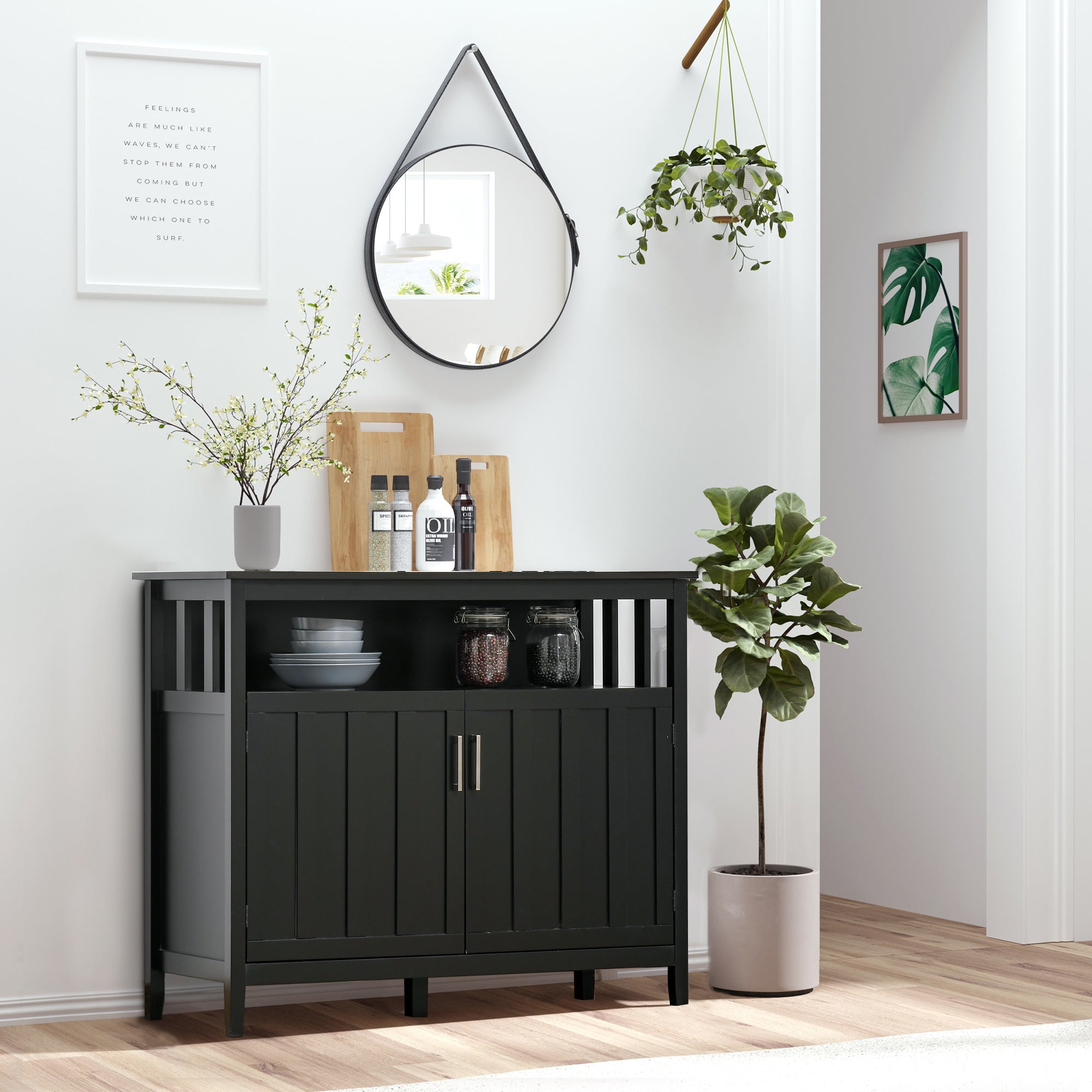 HOMCOM Sideboard Buffet Server Storage Cabinet Console Table with 2 Doors and Adjustable Shelves for Kitchen & Dining Room, Black