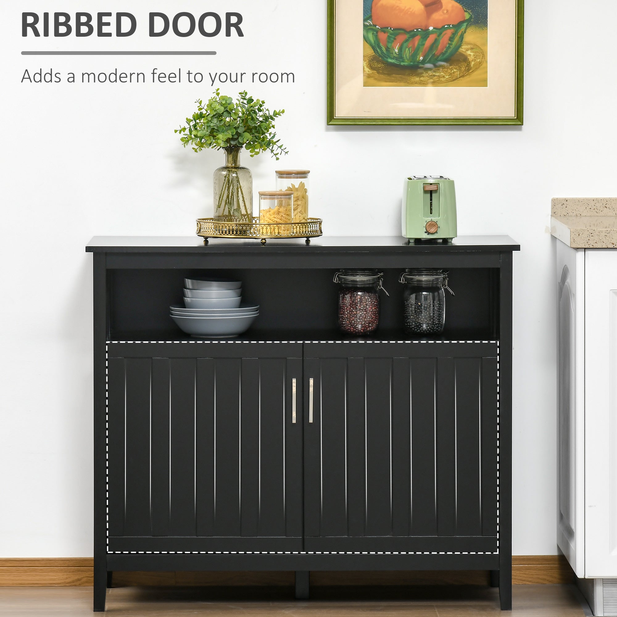 HOMCOM Sideboard Buffet Server Storage Cabinet Console Table with 2 Doors and Adjustable Shelves for Kitchen & Dining Room, Black