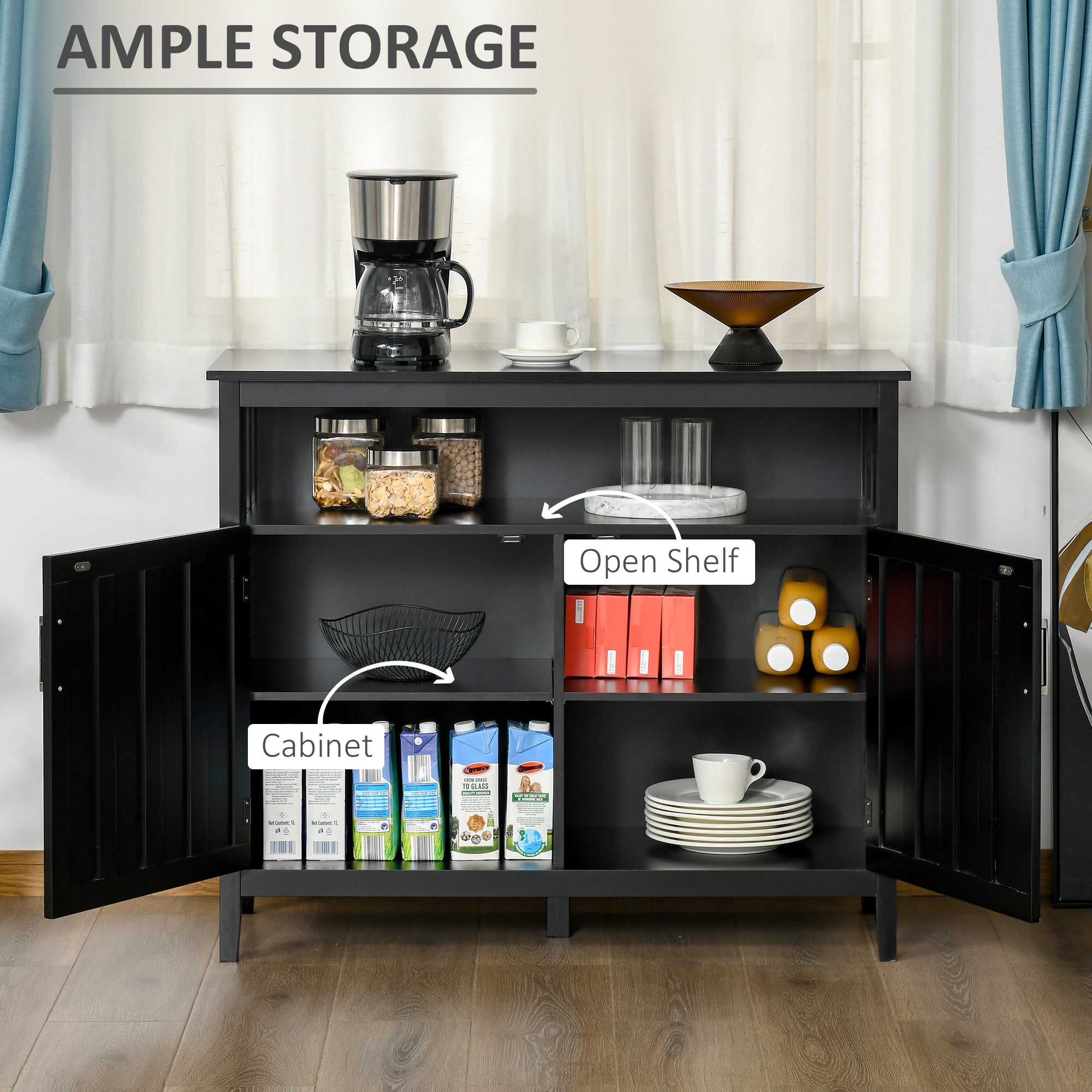 HOMCOM Sideboard Buffet Server Storage Cabinet Console Table with 2 Doors and Adjustable Shelves for Kitchen & Dining Room, Black