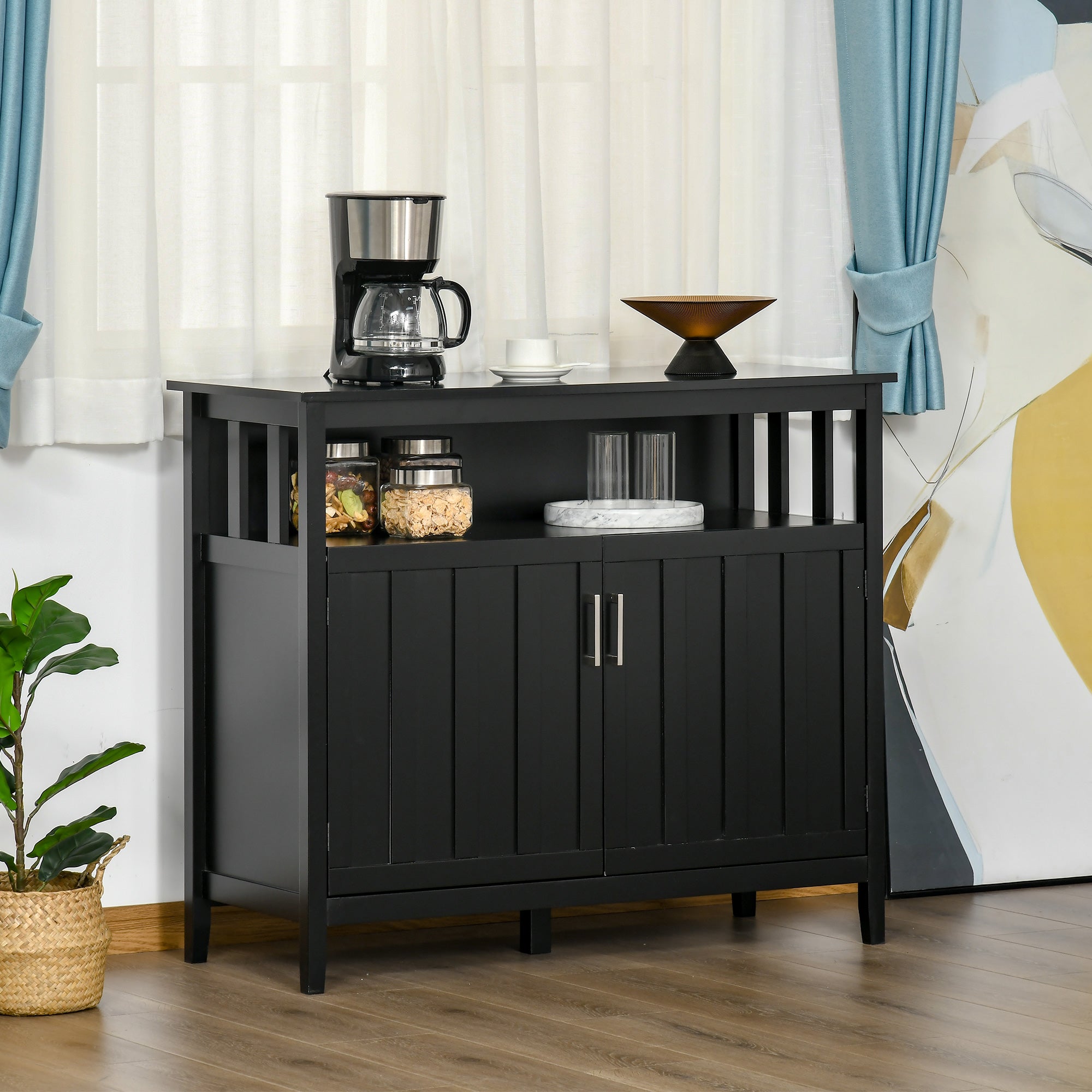 HOMCOM Sideboard Buffet Server Storage Cabinet Console Table with 2 Doors and Adjustable Shelves for Kitchen & Dining Room, Black