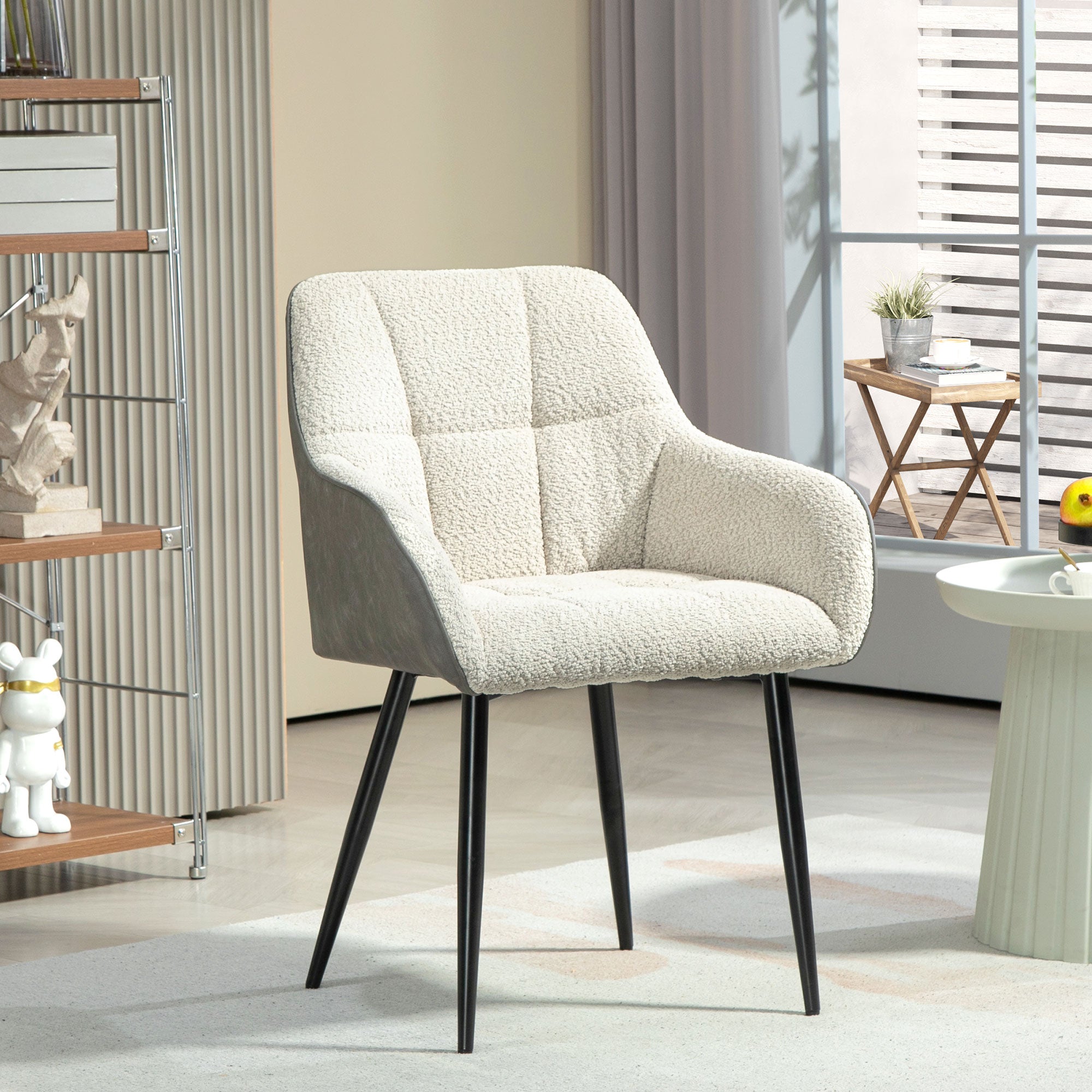 HOMCOM Accent Chair with Foot Pads, Upholstered Armchair with Chenille Fabric Front and PU Back, Occasional Chair for Living Room Bedroom, Cream White