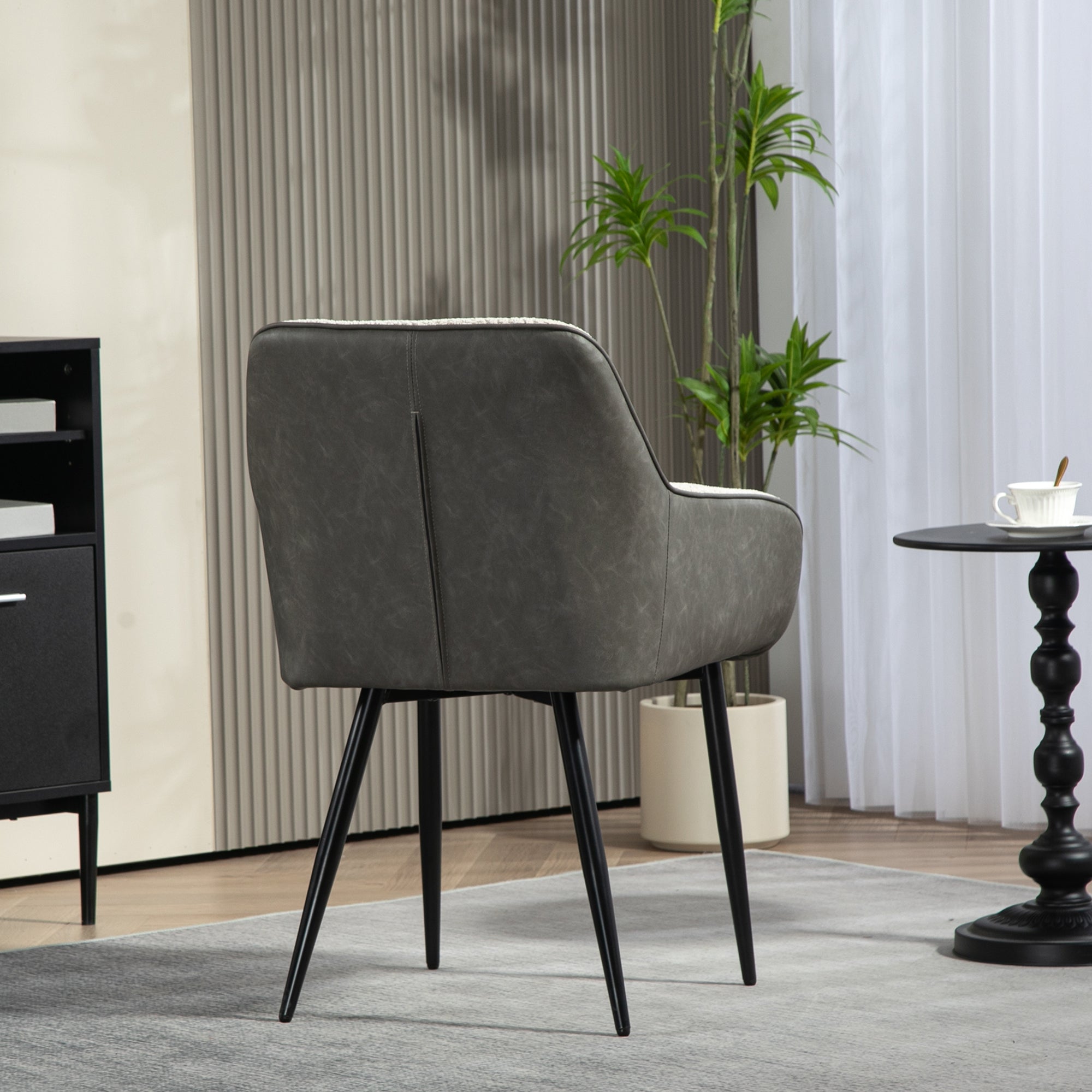 HOMCOM Accent Chair with Foot Pads, Upholstered Armchair with Chenille Fabric Front and PU Back, Occasional Chair for Living Room Bedroom, Cream White