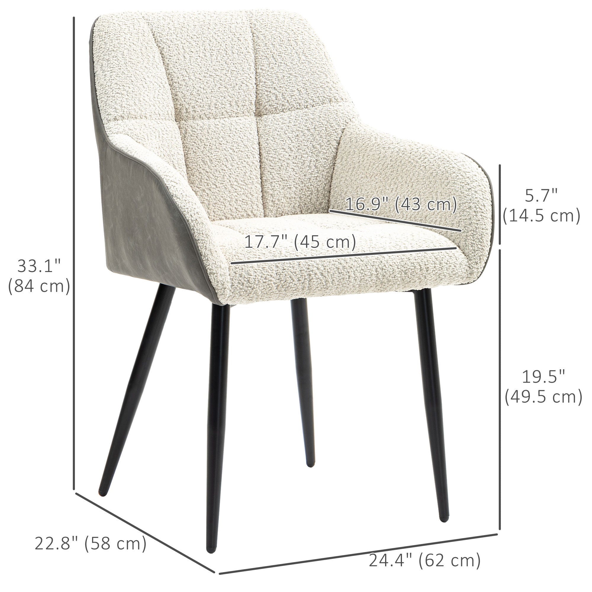 HOMCOM Accent Chair with Foot Pads, Upholstered Armchair with Chenille Fabric Front and PU Back, Occasional Chair for Living Room Bedroom, Cream White