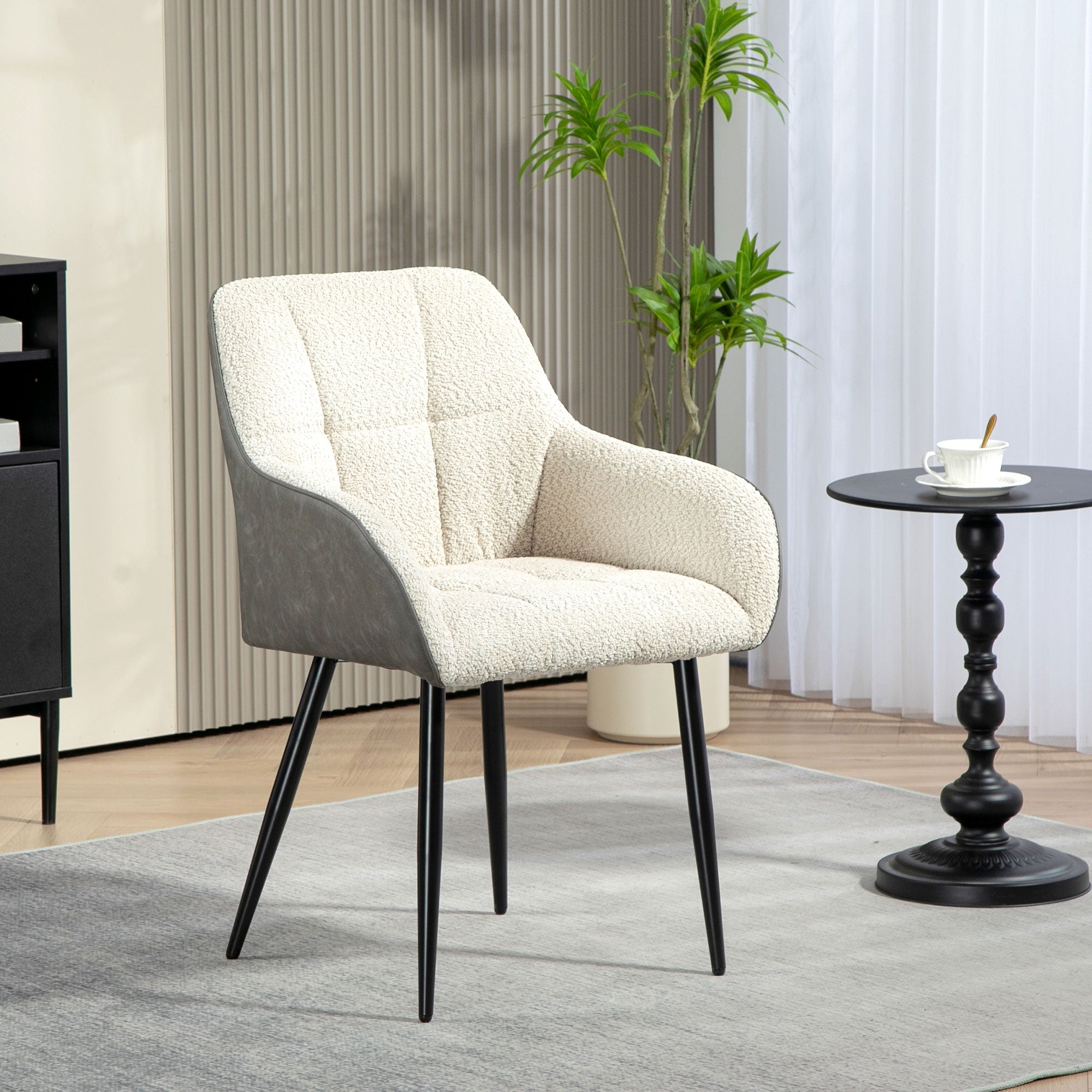HOMCOM Accent Chair with Foot Pads, Upholstered Armchair with Chenille Fabric Front and PU Back, Occasional Chair for Living Room Bedroom, Cream White